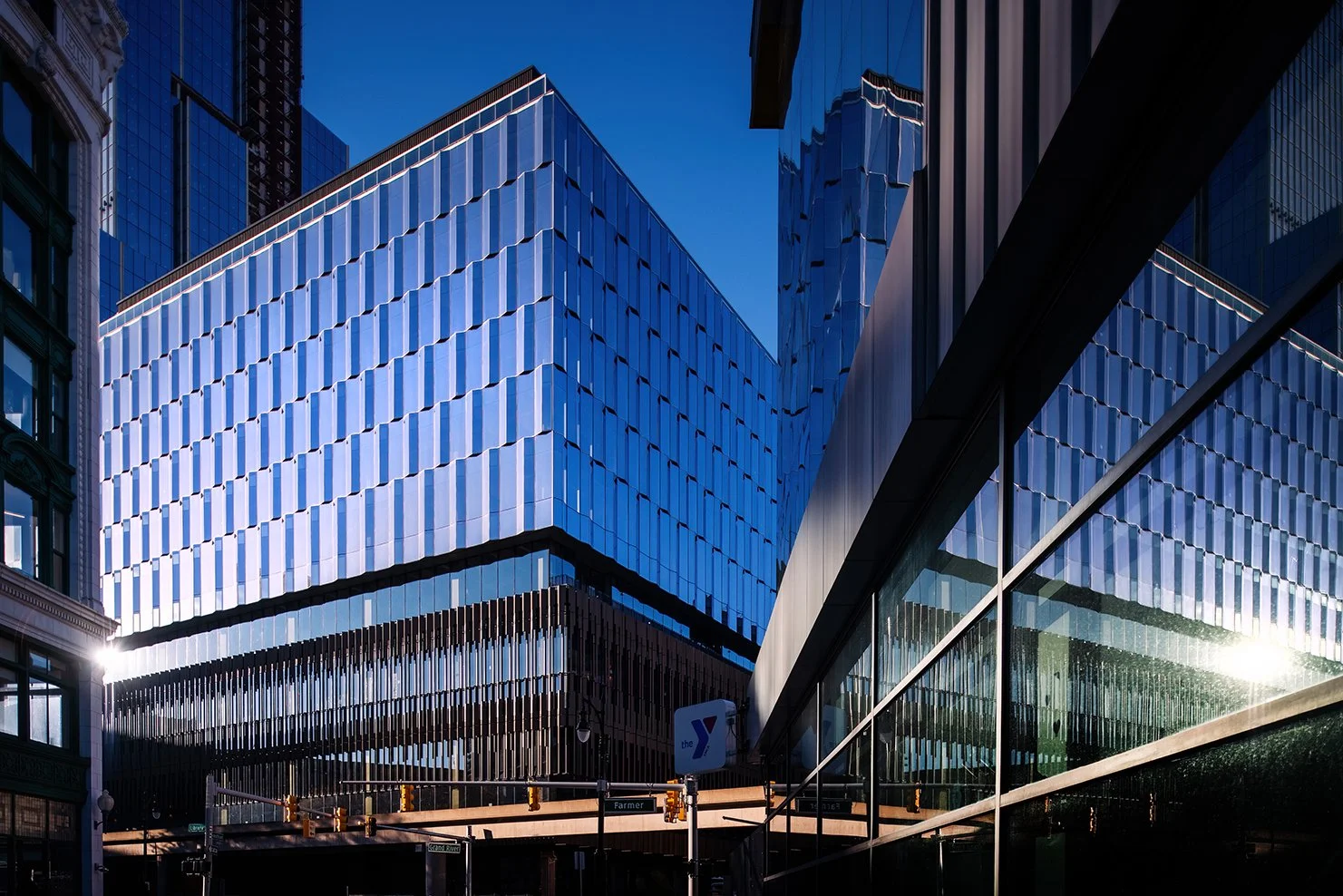  Hudson’s Detroit building massing against the Detroit skyline for Bedrock. 