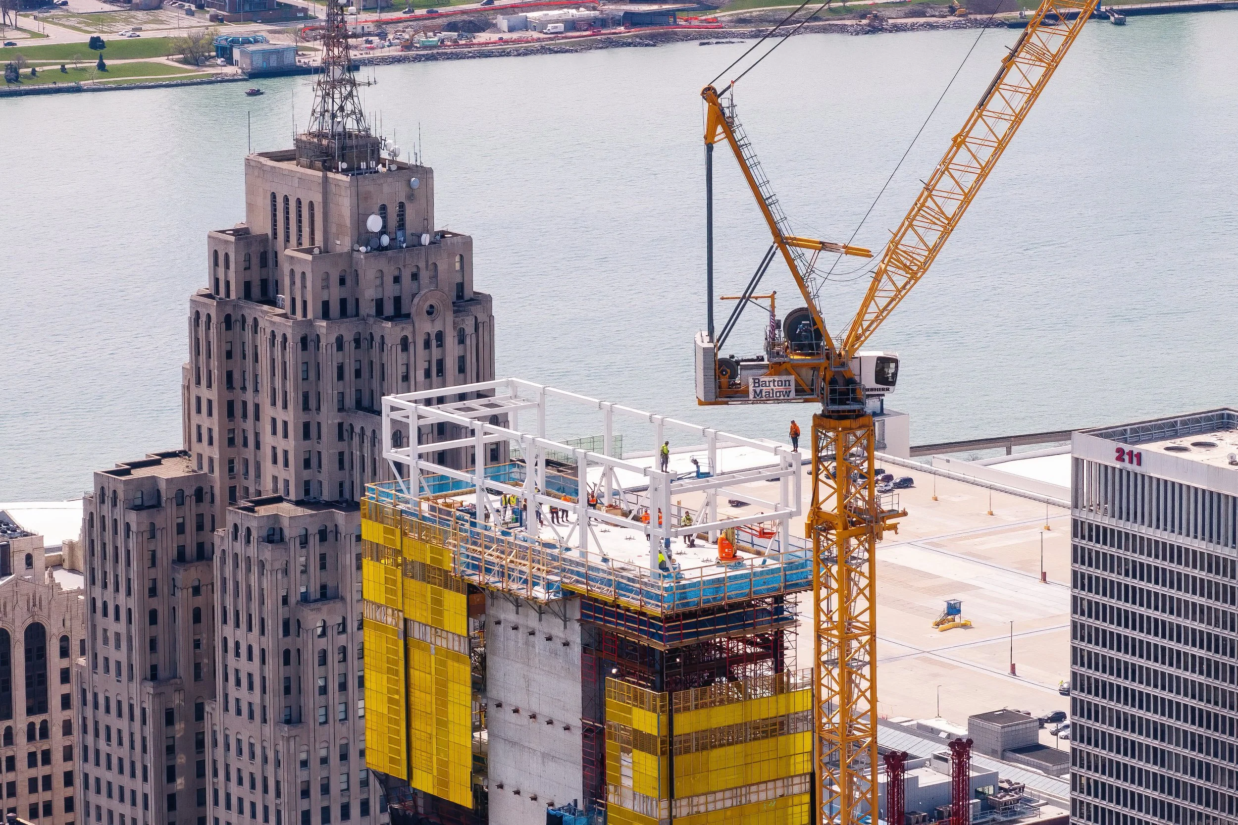   Construction topping off event at Hudson’s Detroit in Detroit, a Bedrock development designed by SHoP Architects.  