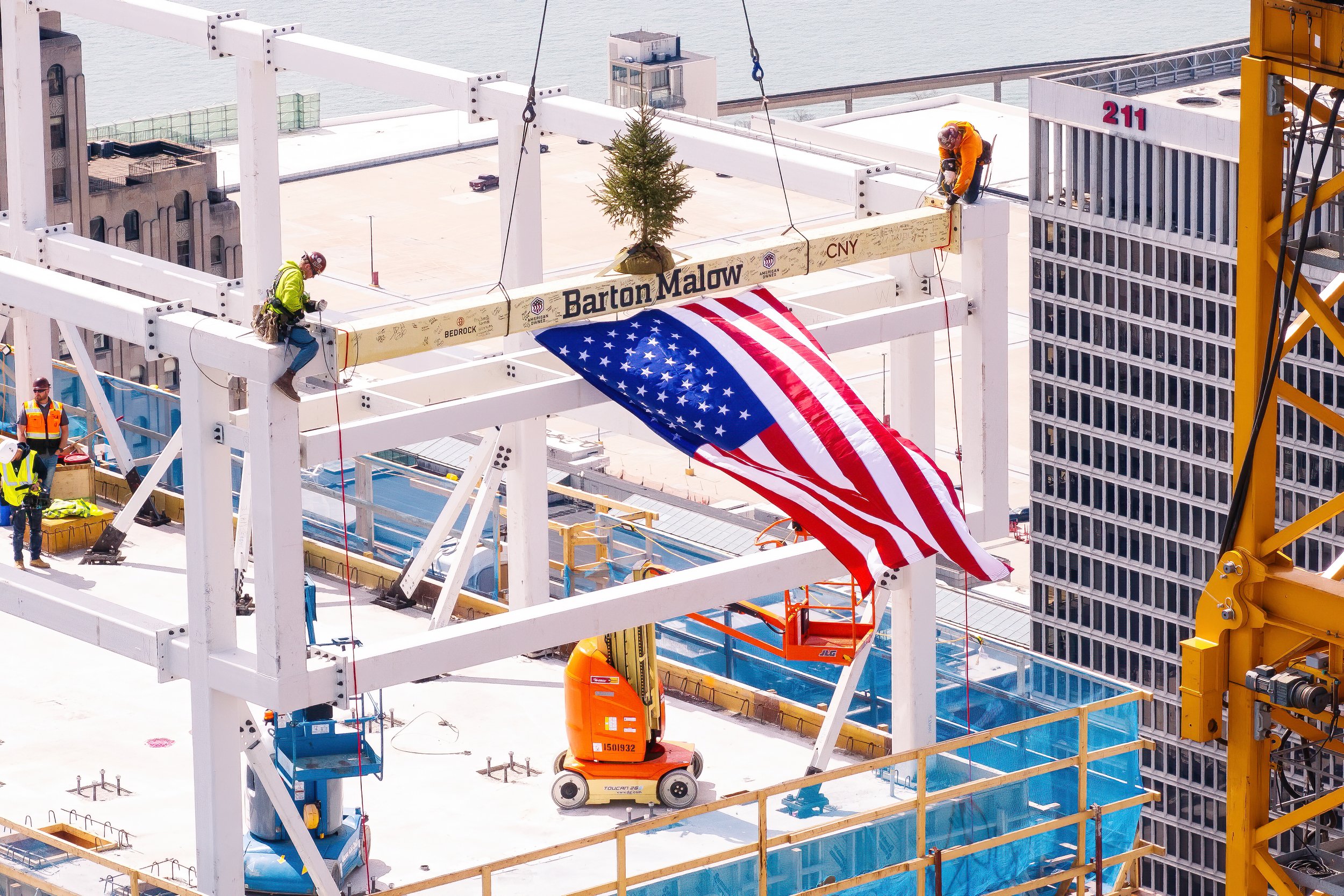   Milestone construction event at Hudson’s Detroit in Detroit, designed by SHoP Architects for Bedrock.  