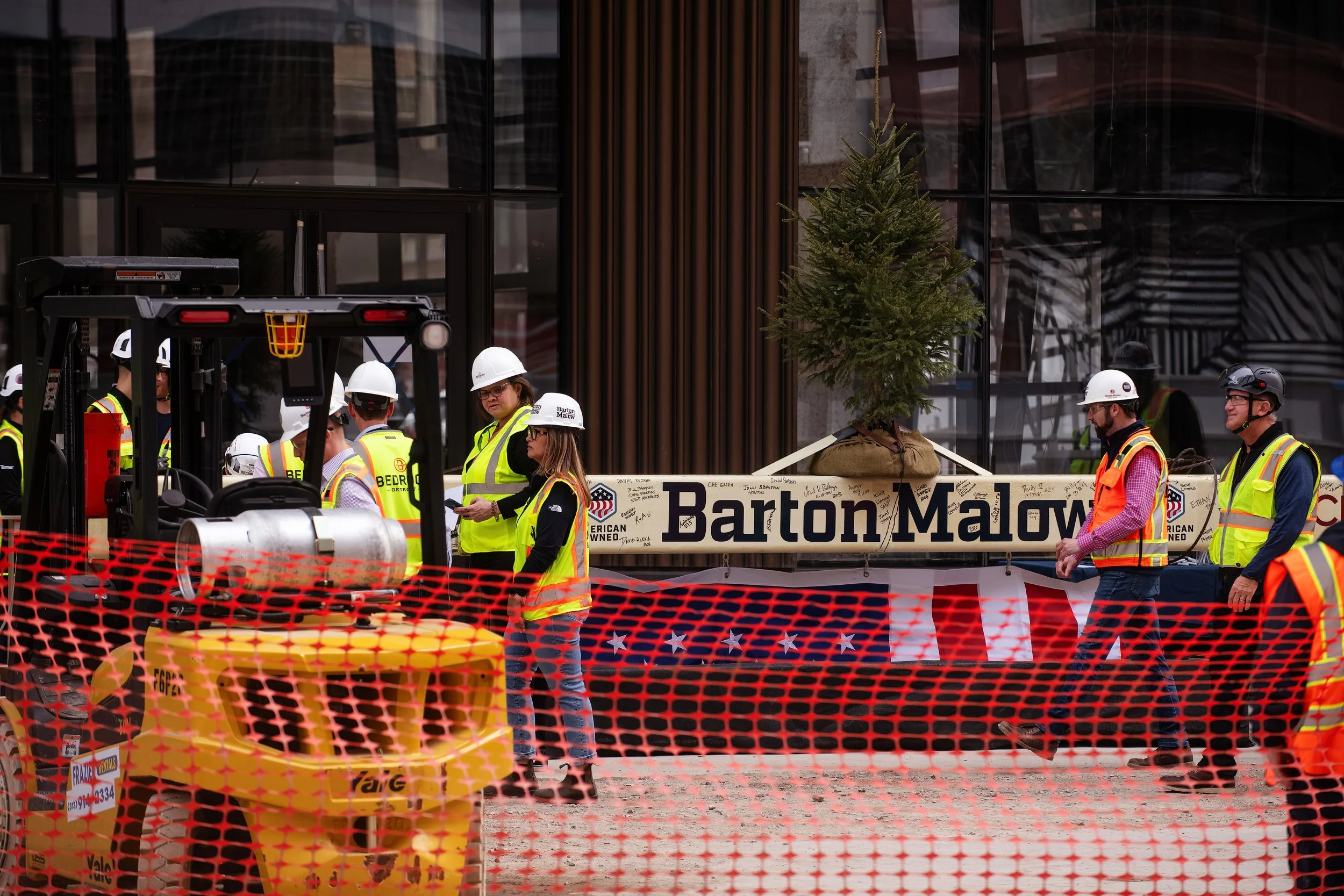   Hudson’s Detroit topping off ceremony photographed in Detroit for Bedrock, designed by SHoP Architects.  
