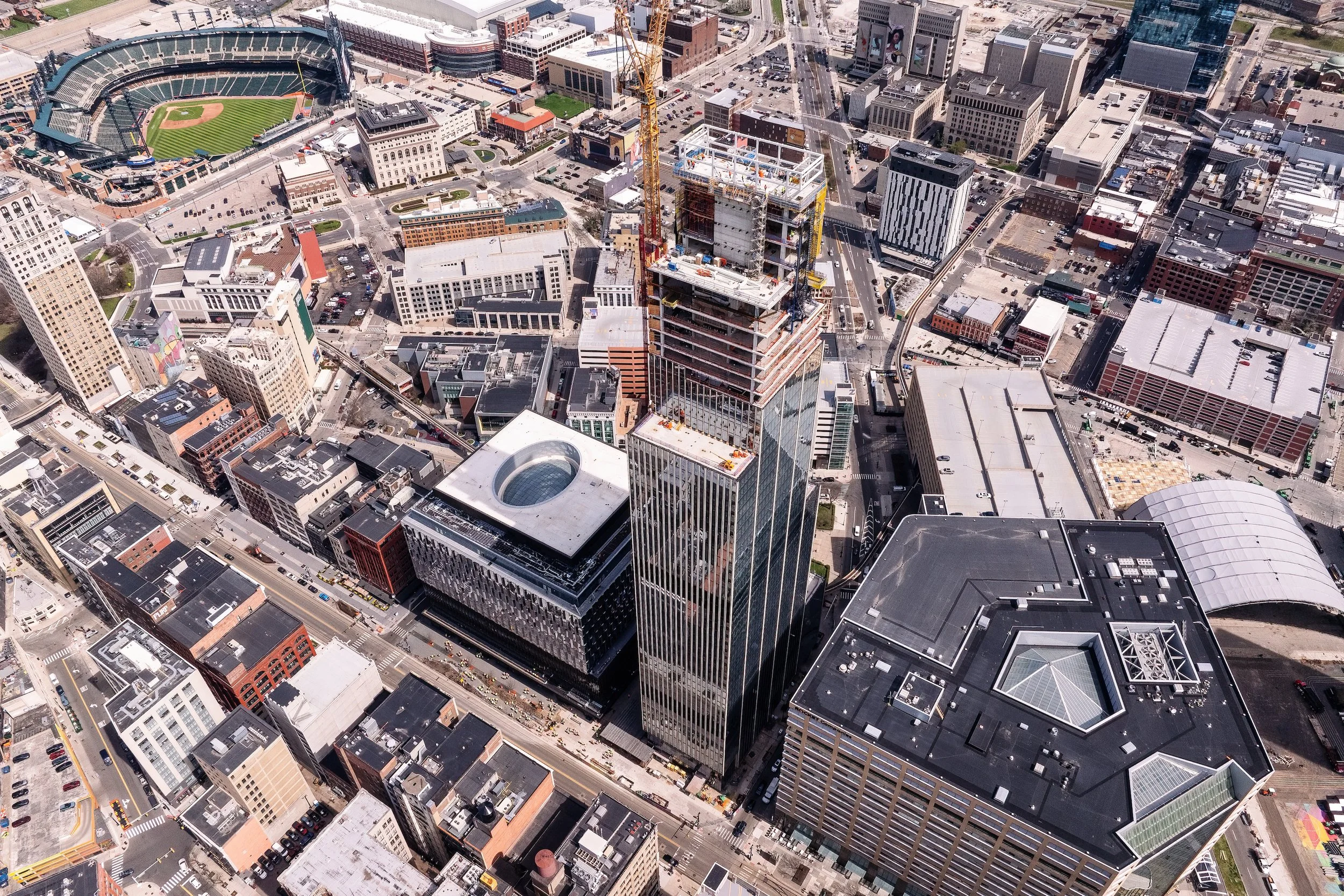  Beam signing and ceremony at Hudson’s Detroit in Detroit, developed by Bedrock and designed by SHoP Architects.  