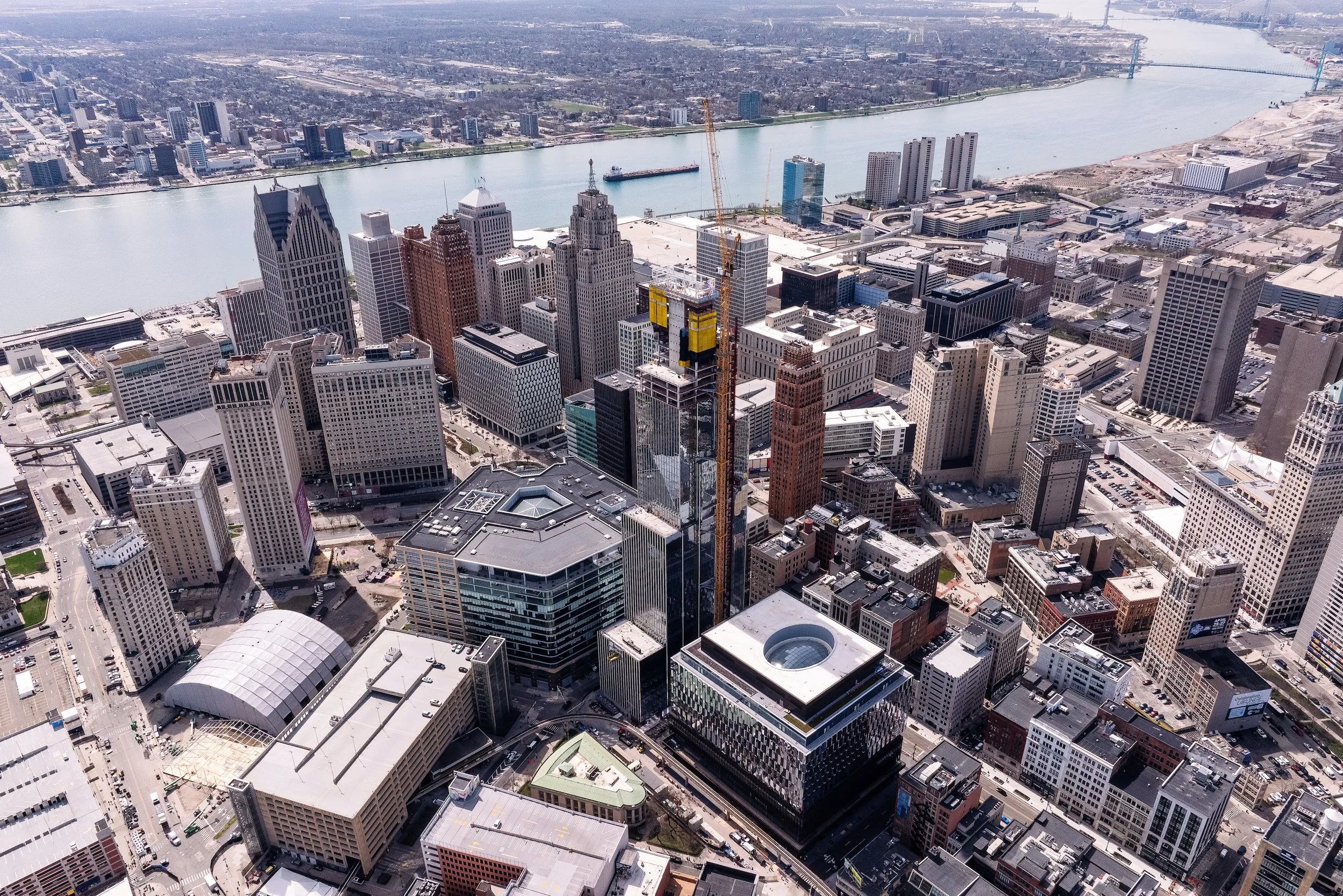   Hudson’s Detroit tower topping off event in Detroit, a Bedrock project by SHoP Architects.  