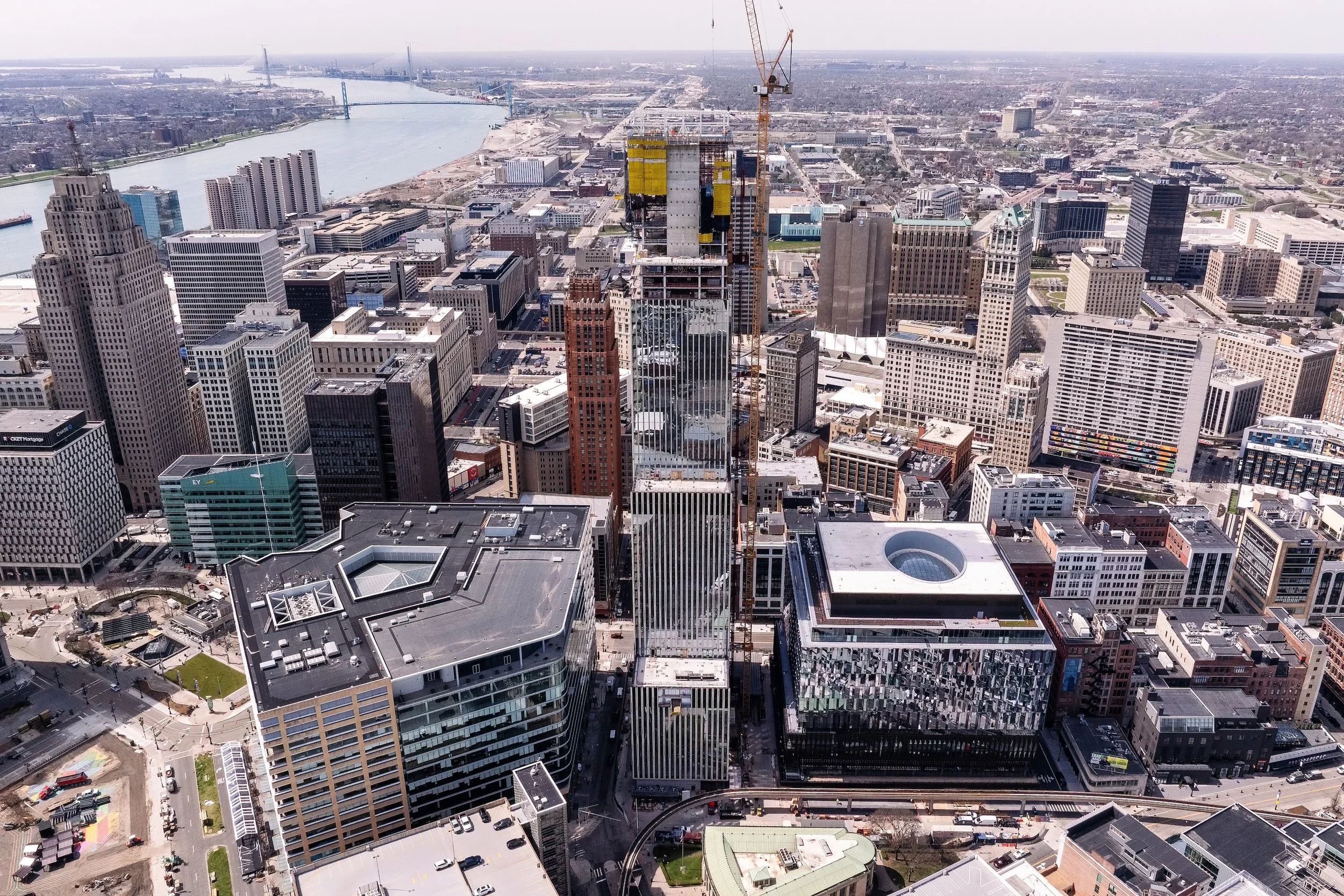   Construction celebration at Hudson’s Detroit in Detroit marking the topping off for Bedrock’s SHoP Architects-designed building.  