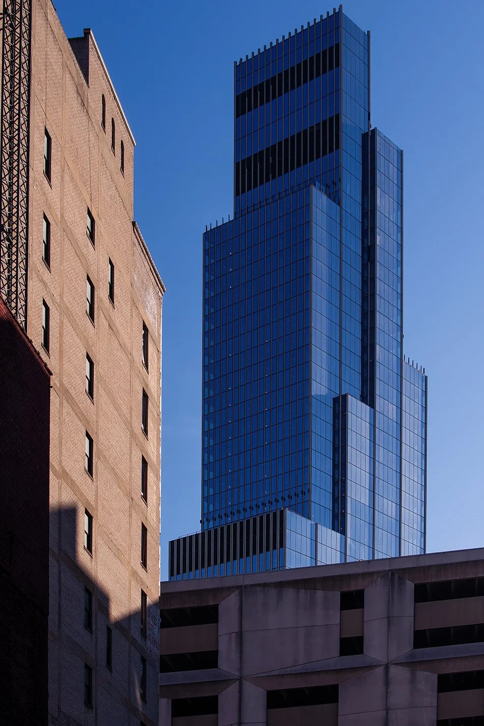  Wide urban view including Hudson’s Detroit tower in Detroit designed by SHoP Architects. 