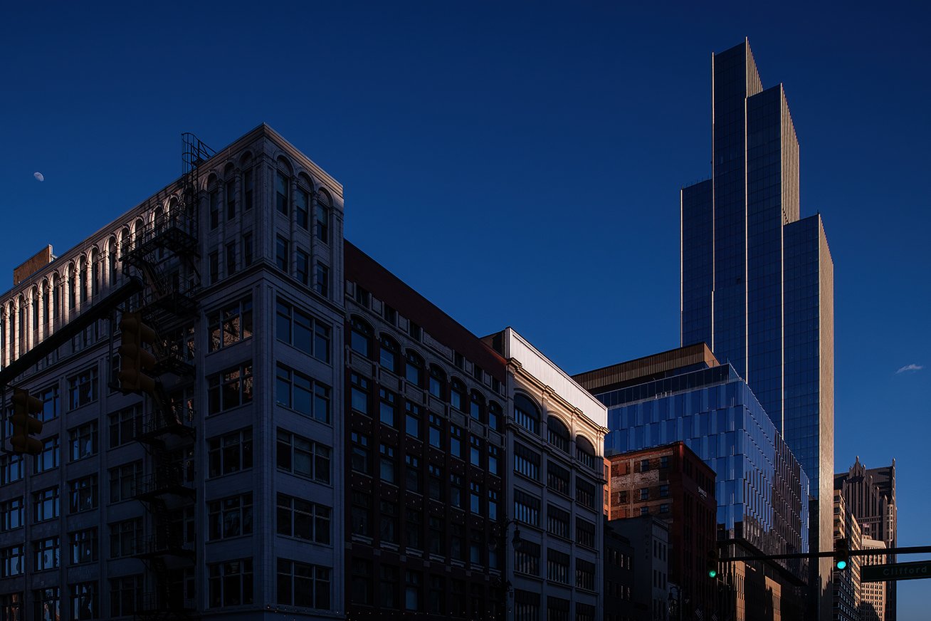  Hudson’s Detroit tower presence above the city in downtown Detroit designed by SHoP Architects. 