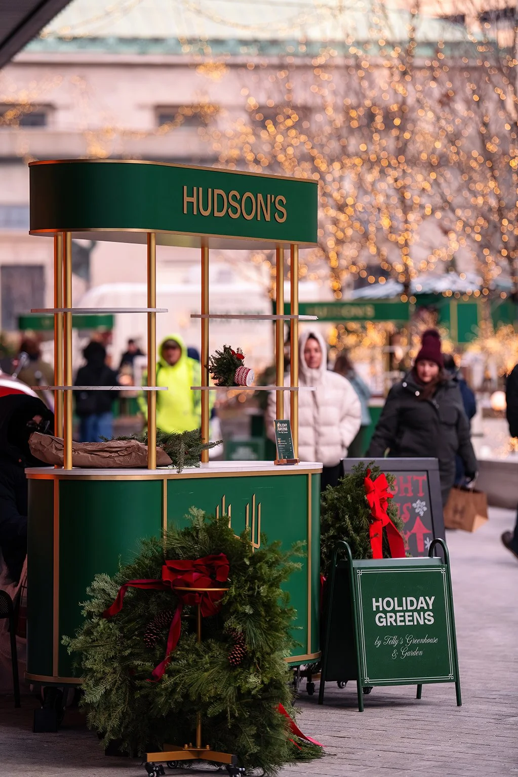   Winter holiday scene at Nick Gilbert Way near Hudson’s Detroit, a Bedrock development designed by SHoP Architects.  
