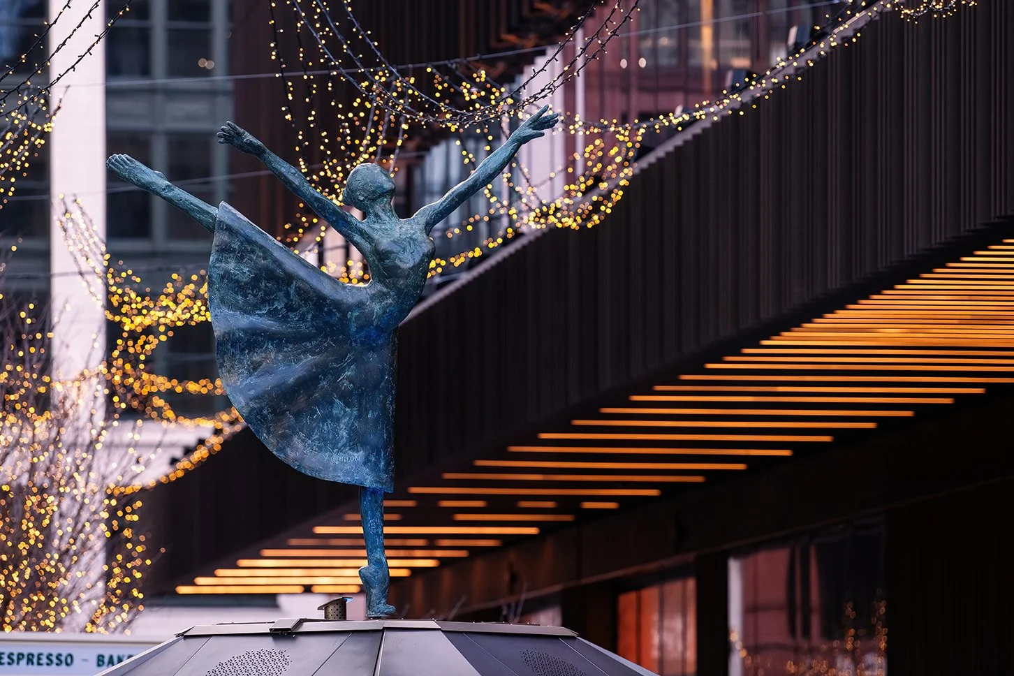   Holiday activation at Nick Gilbert Way in Detroit beside Hudson’s Detroit, designed by SHoP Architects for Bedrock.  