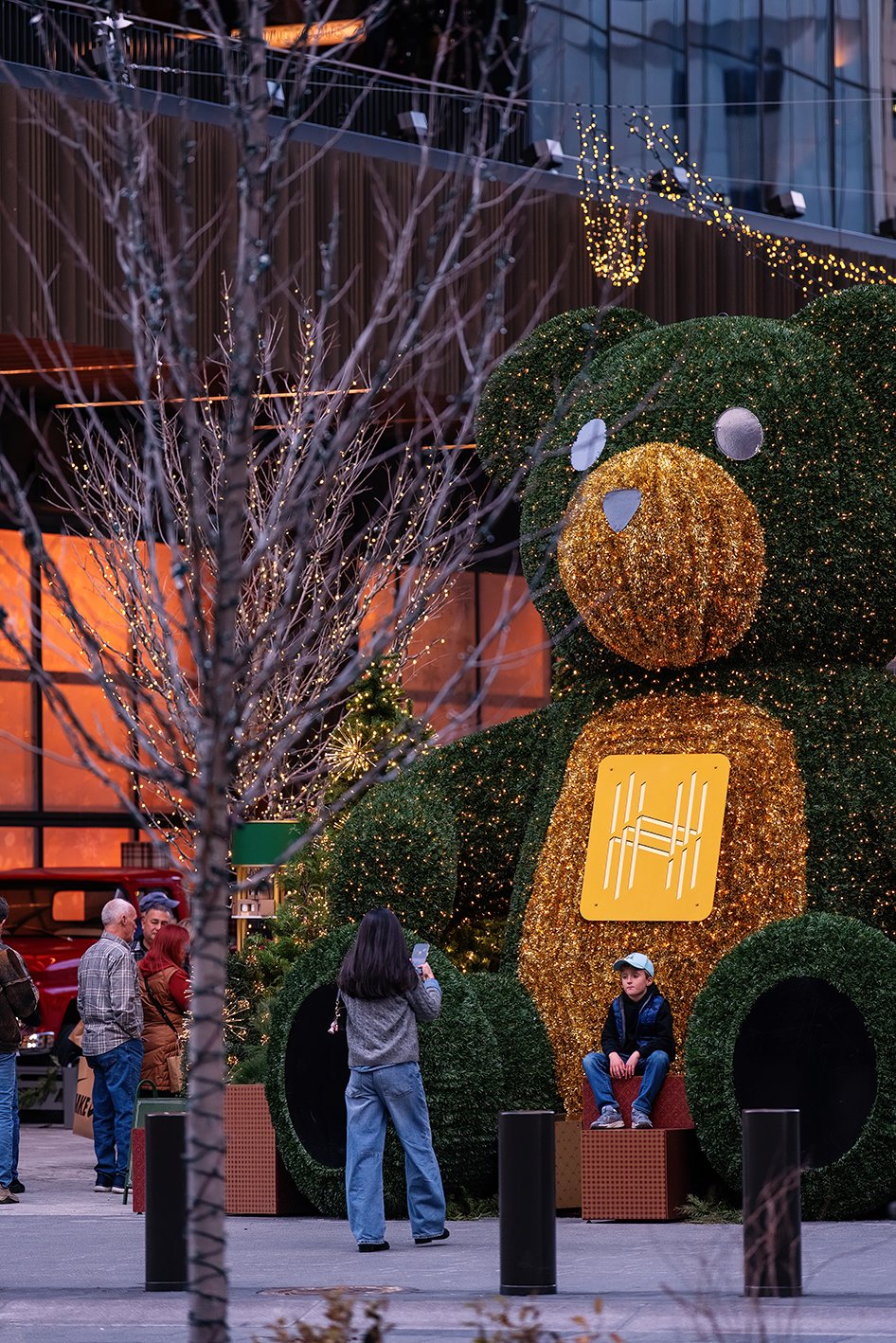   Seasonal lighting display at Nick Gilbert Way outside Hudson’s Detroit in Detroit, developed by Bedrock and designed by SHoP Architects.  