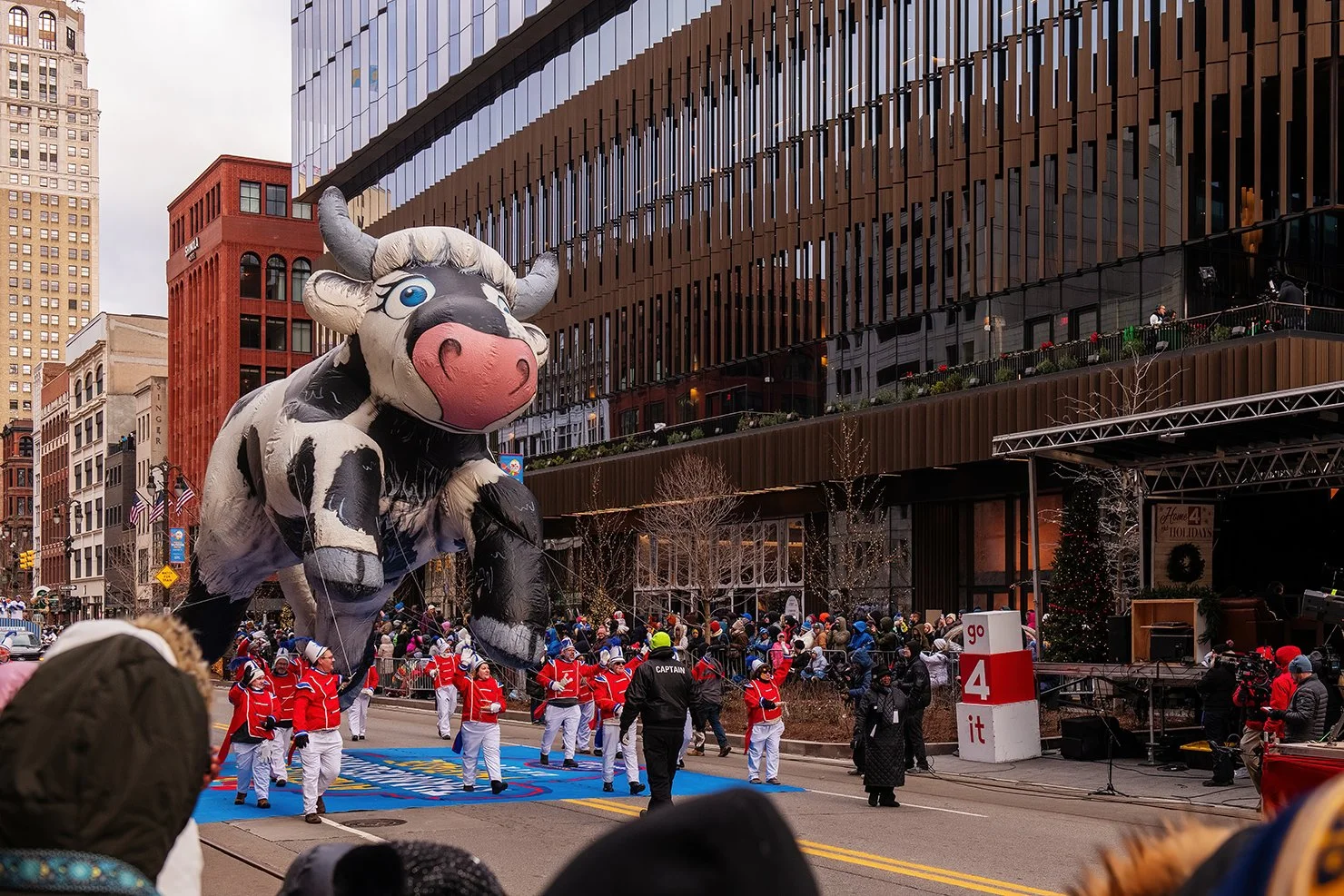   Holiday lights and visitors at Nick Gilbert Way near Hudson’s Detroit, developed by Bedrock.  