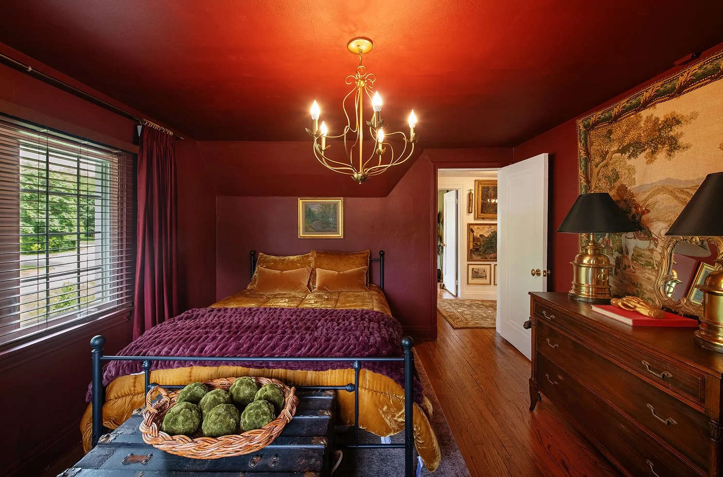 Architectural and interior residential photograph taken of The Gratz Life for HGTV. This image shows the vibrant guest bedroom.