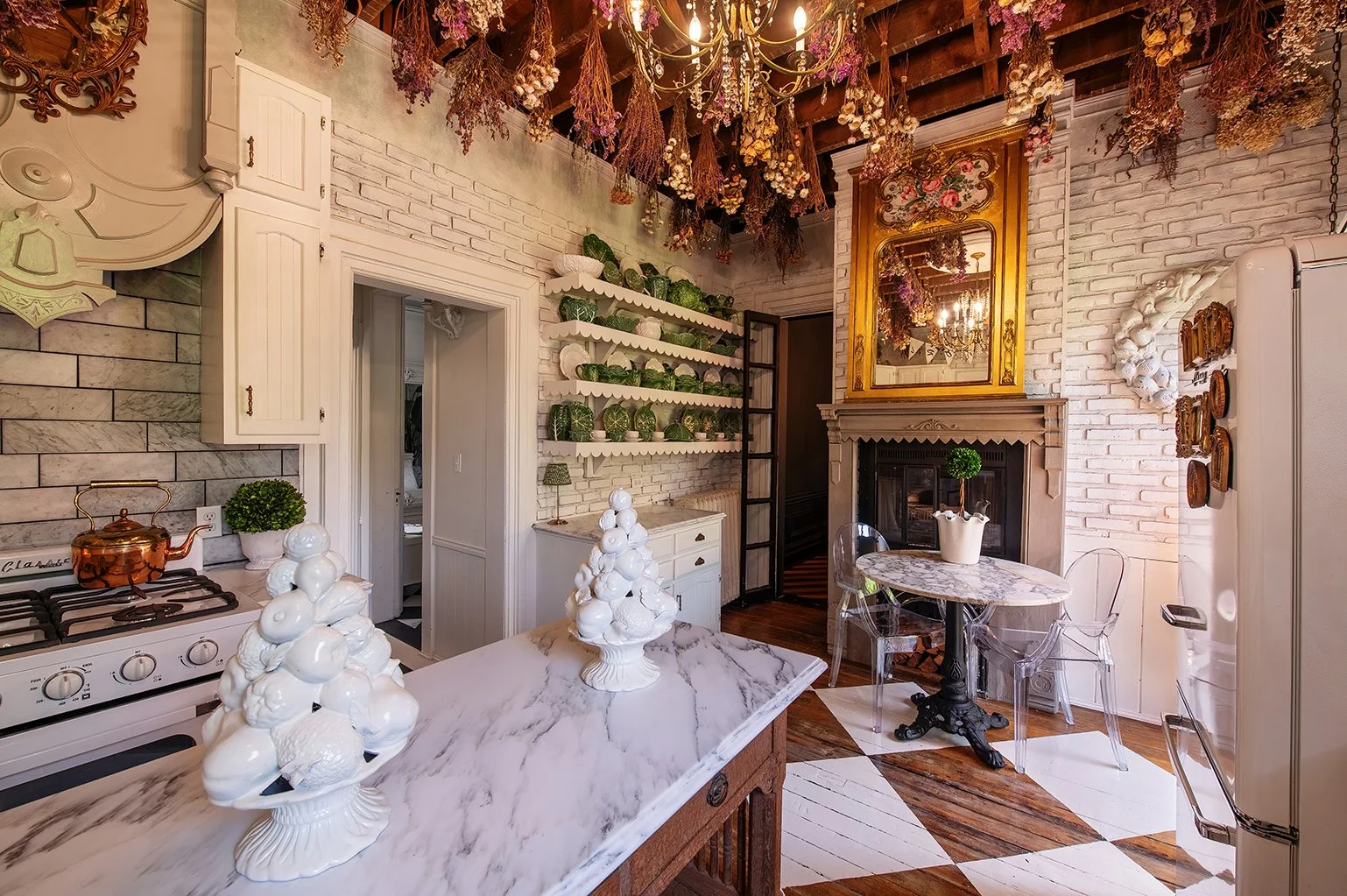 Architectural and interior residential photograph taken of the Iron Victorian for HGTV. This image shows all of the details in the kitchen.