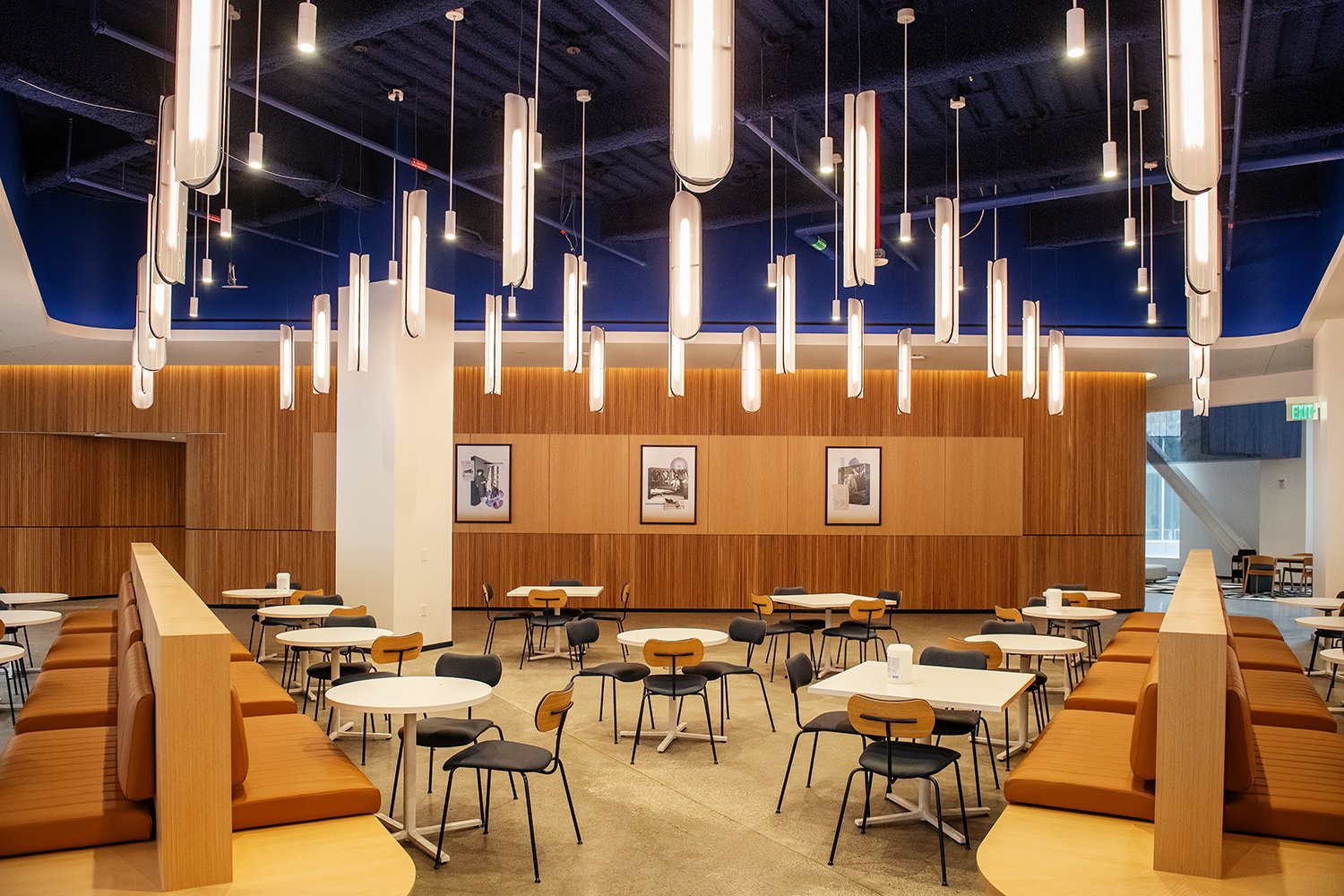 Interior shot showing the balance of scale and simplicity within the Ford World Headquarters, designed by Snøhetta.