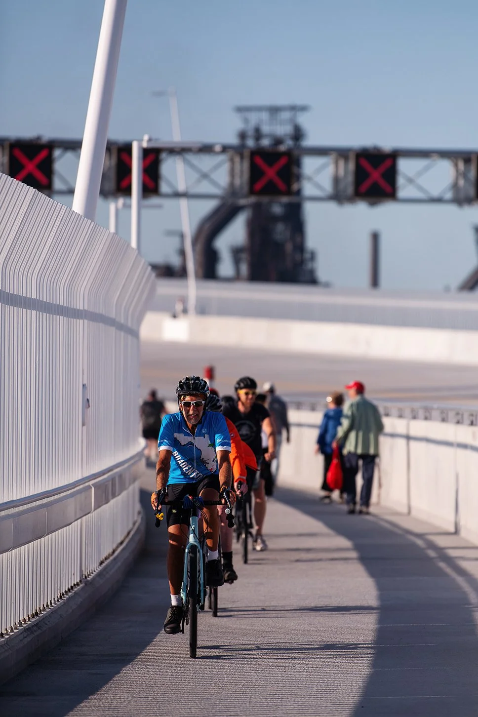 Grand opening celebration for the pedestrian crossing on the Gordie Howe International Bridge connecting Detroit and Windsor.