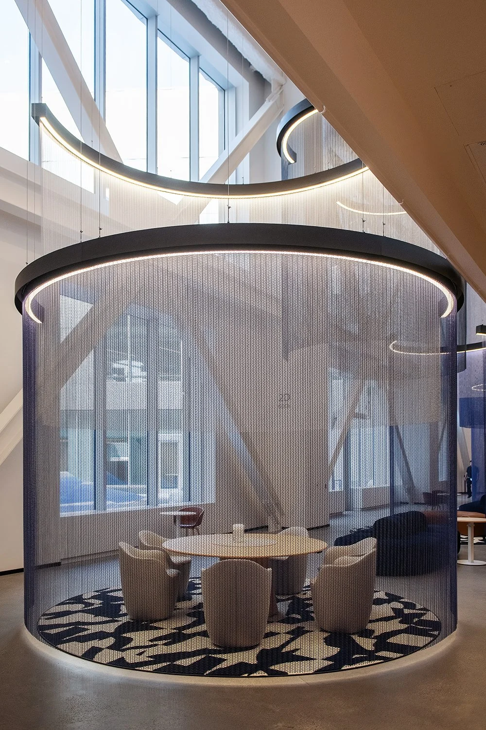 Interior space at the Ford World Headquarters illustrating transparency and connectivity in the design by Snøhetta.