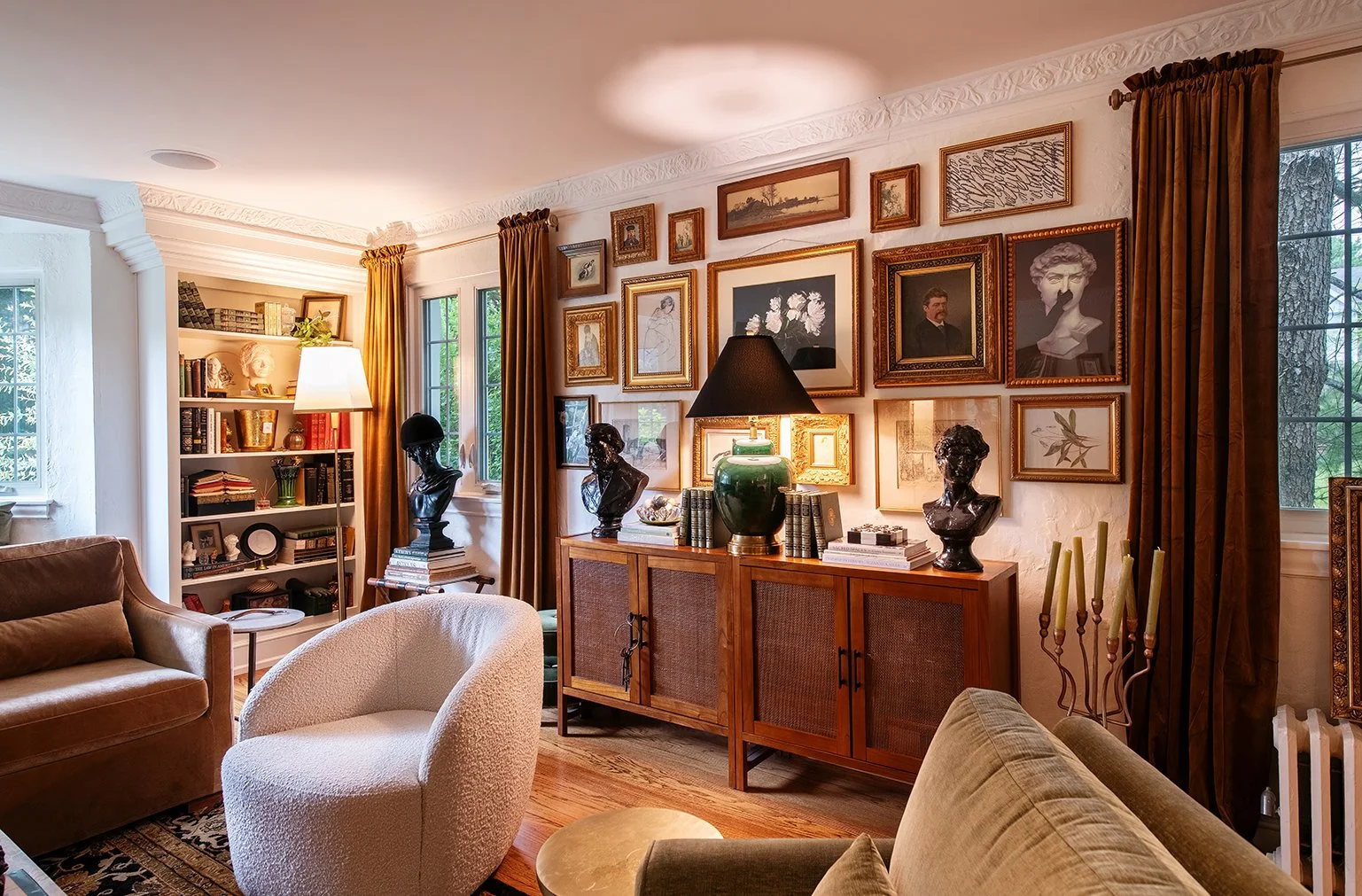 A historic Tudor living room in Michigan, where timeworn charm and quiet beauty set the tone for everyday moments, as seen through The Gratz Life.