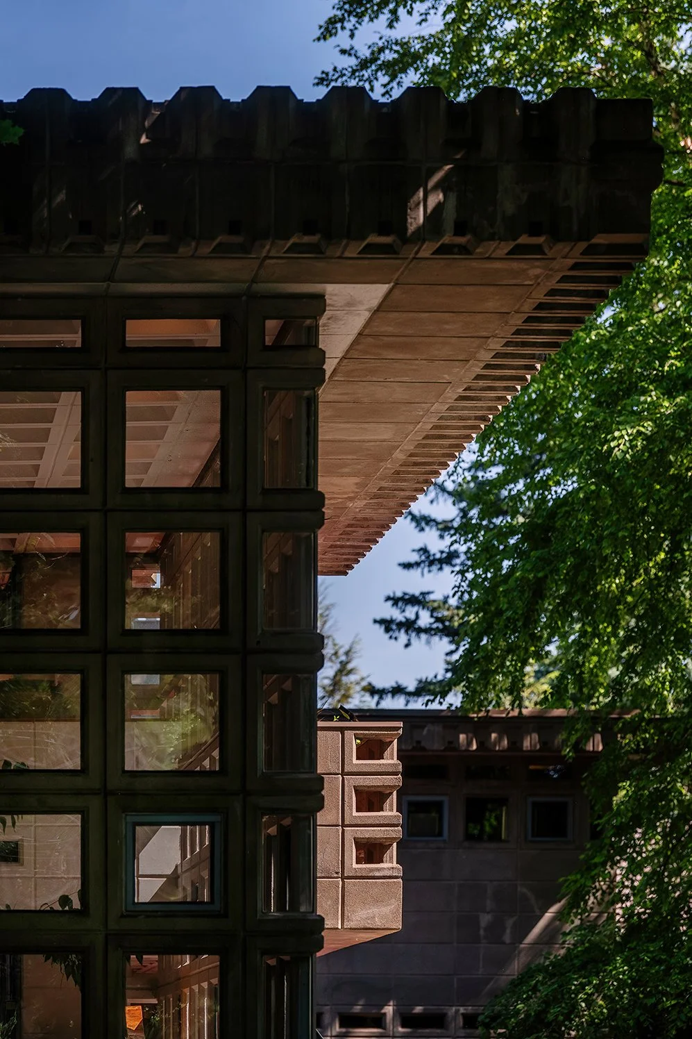 Detailed view of the Dorothy G. Turkel House designed by Frank Lloyd Wright in Detroit, Michigan.