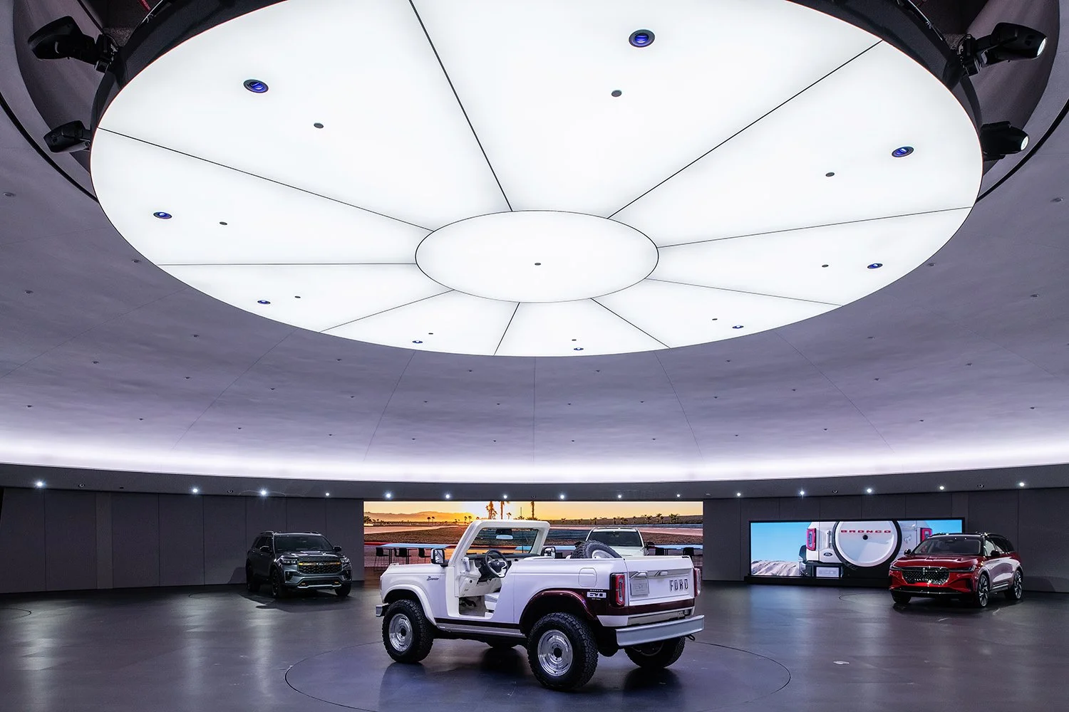 Interior perspective highlighting clean lines and modern finishes inside the Ford World Headquarters, designed by Snøhetta.
