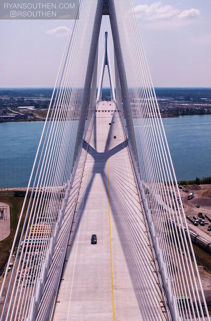 Gordie Howe International Bridge photographed in Detroit during opening celebrations, with architecture and engineering design by AECOM.