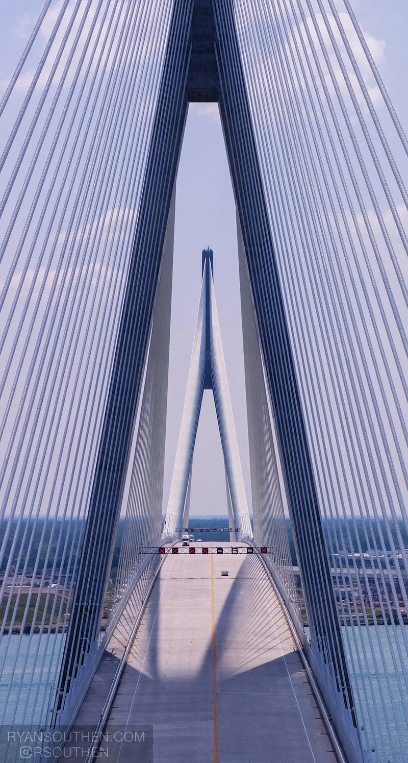 Wide architectural view of the Gordie Howe International Bridge opening in Detroit, designed by AECOM.