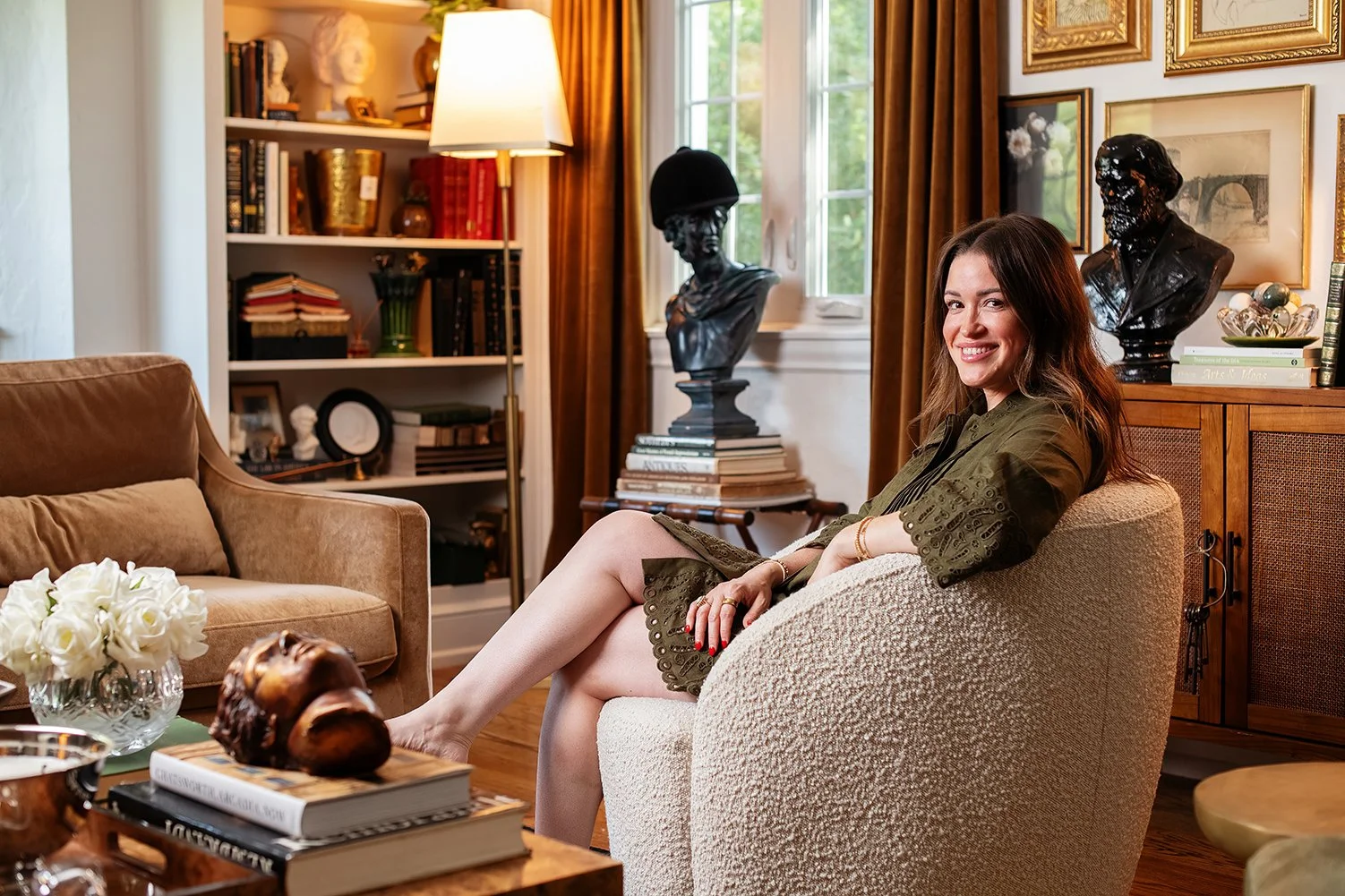 Rooted in classic Tudor influence, this living room reflects the layered warmth of a historic Michigan home, styled with intention by The Gratz Life.