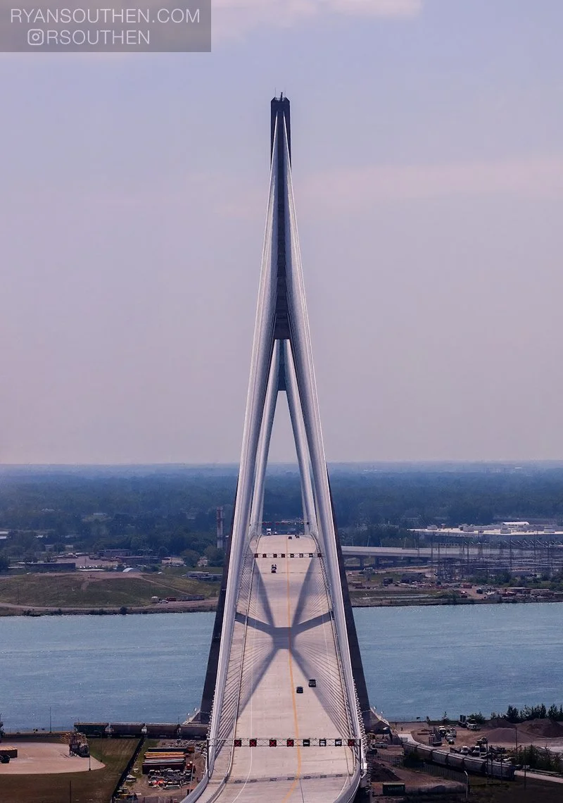 Architectural photograph of the Gordie Howe International Bridge during its opening in Detroit, designed by AECOM.