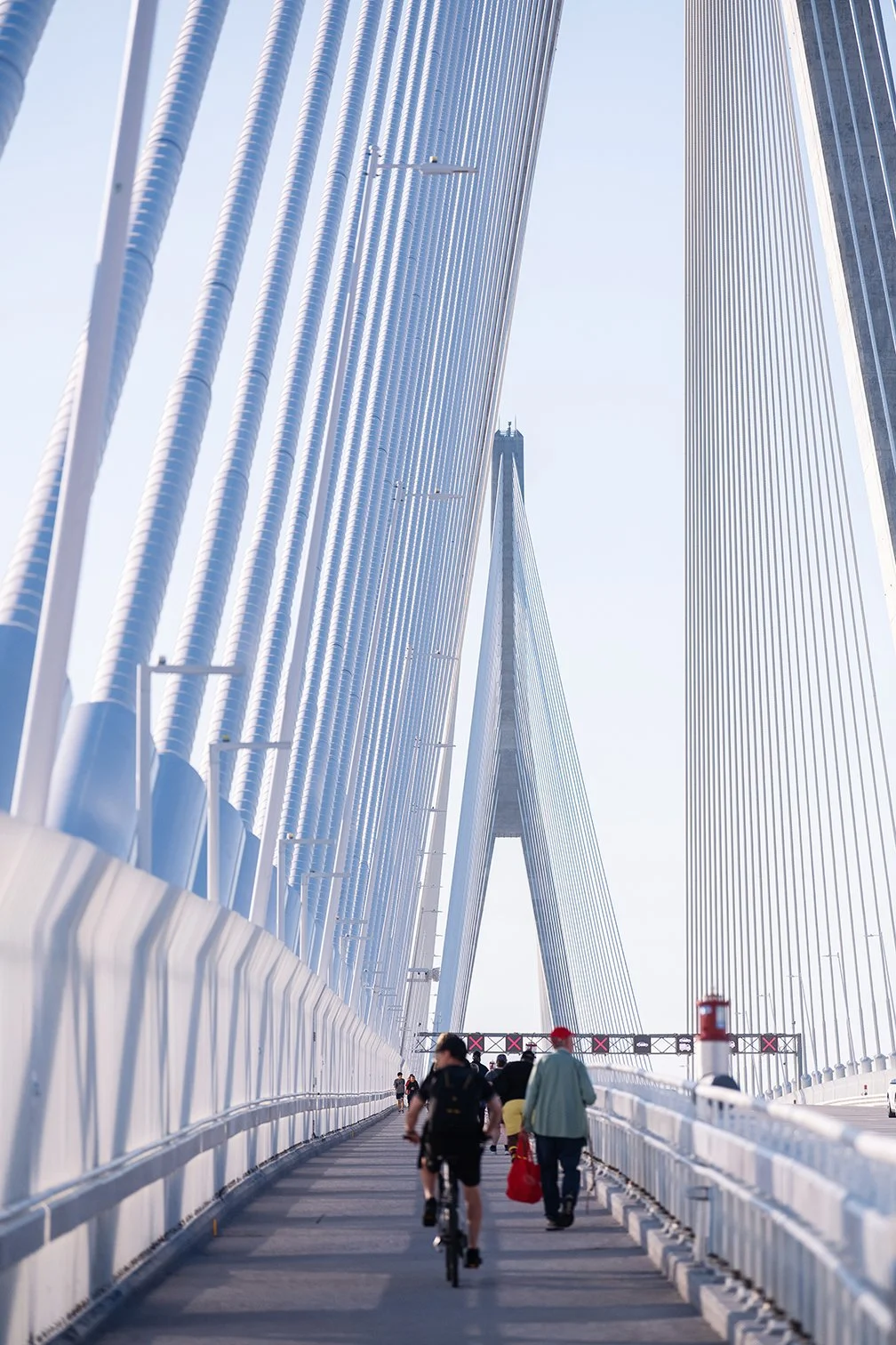 Crowds walking across the Gordie Howe International Bridge between Detroit and Windsor during the pedestrian opening.