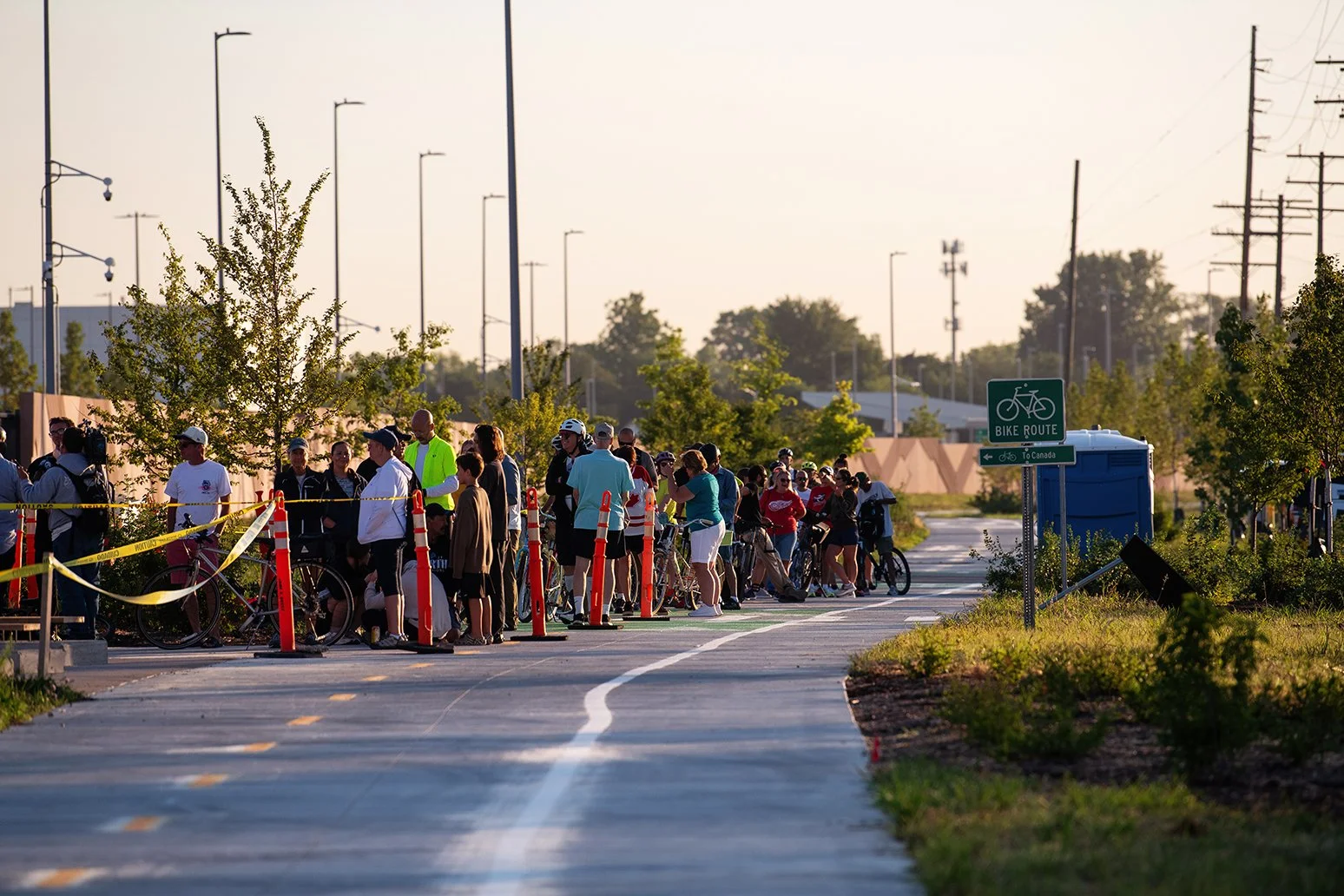Pedestrians crossing the Gordie Howe International Bridge between Detroit and Windsor during the grand opening.
