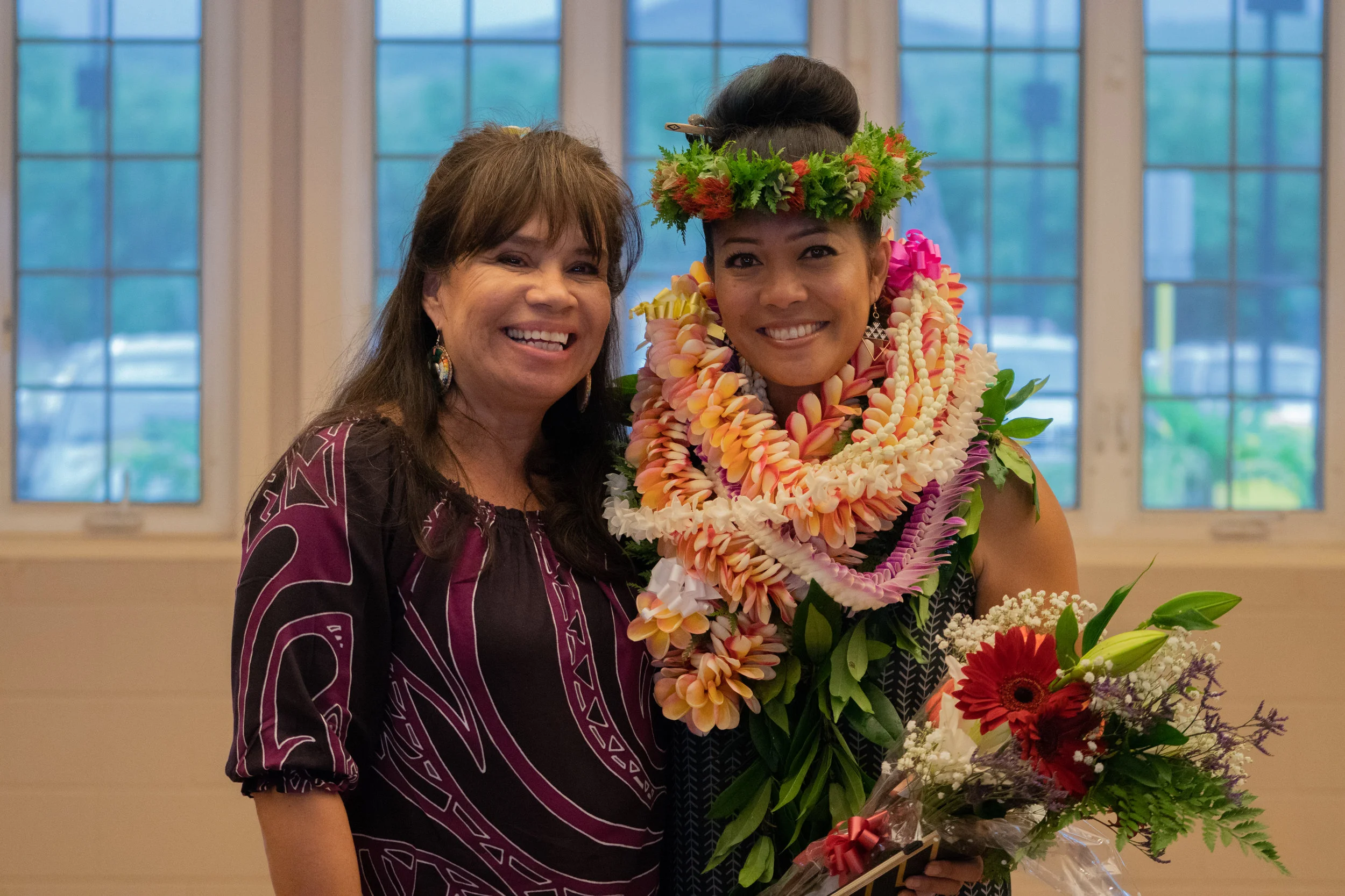 FPF President, Lori Pourier (Oglala Lakota) and 2018 Community Spirit Award Honoree, Kanoelani Davis (Native Hawaiian). Photo by Josiah Ching