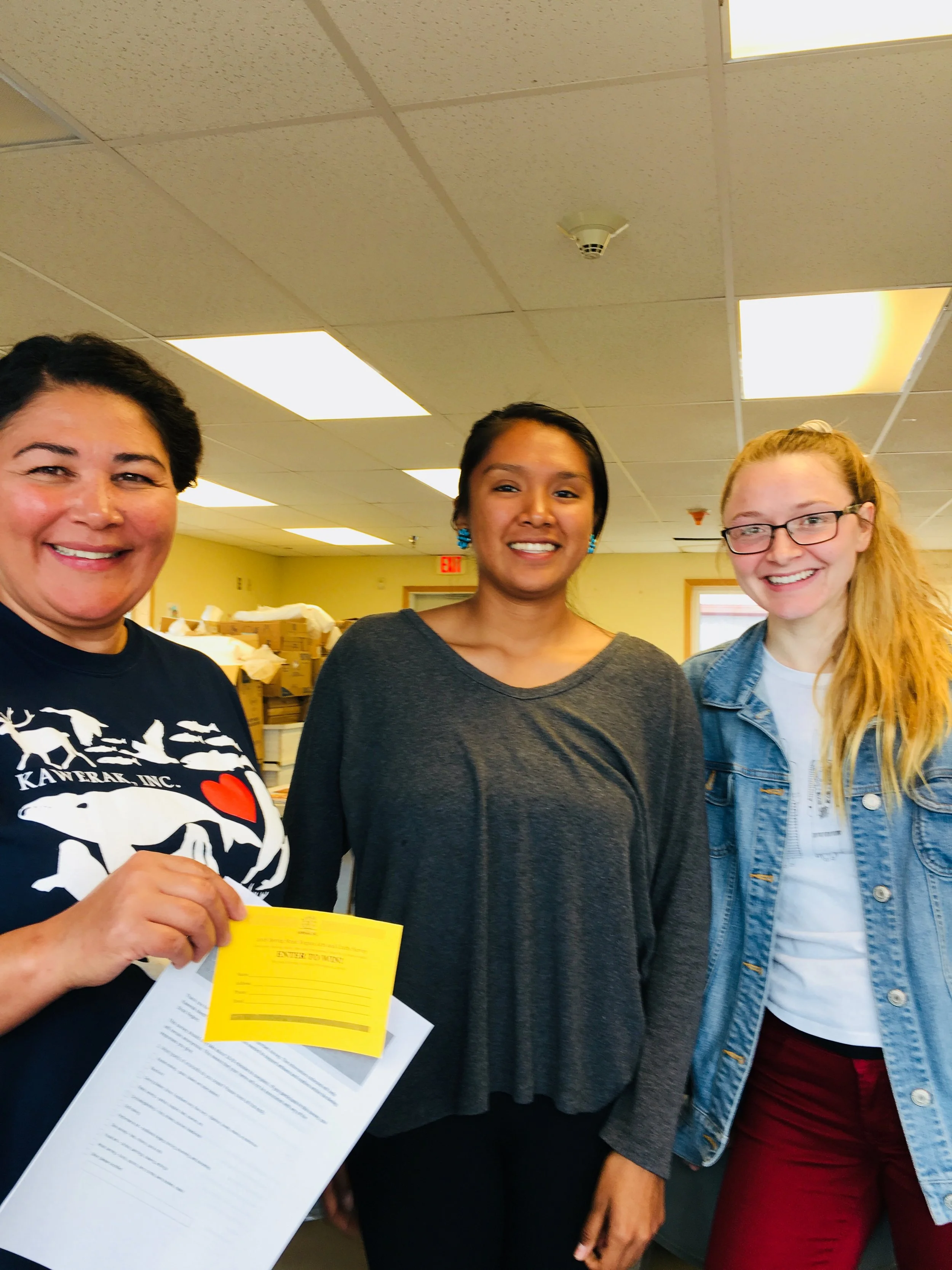 Alice (left) with Kawerak's two Dartmouth interns who are helping administer the survey.