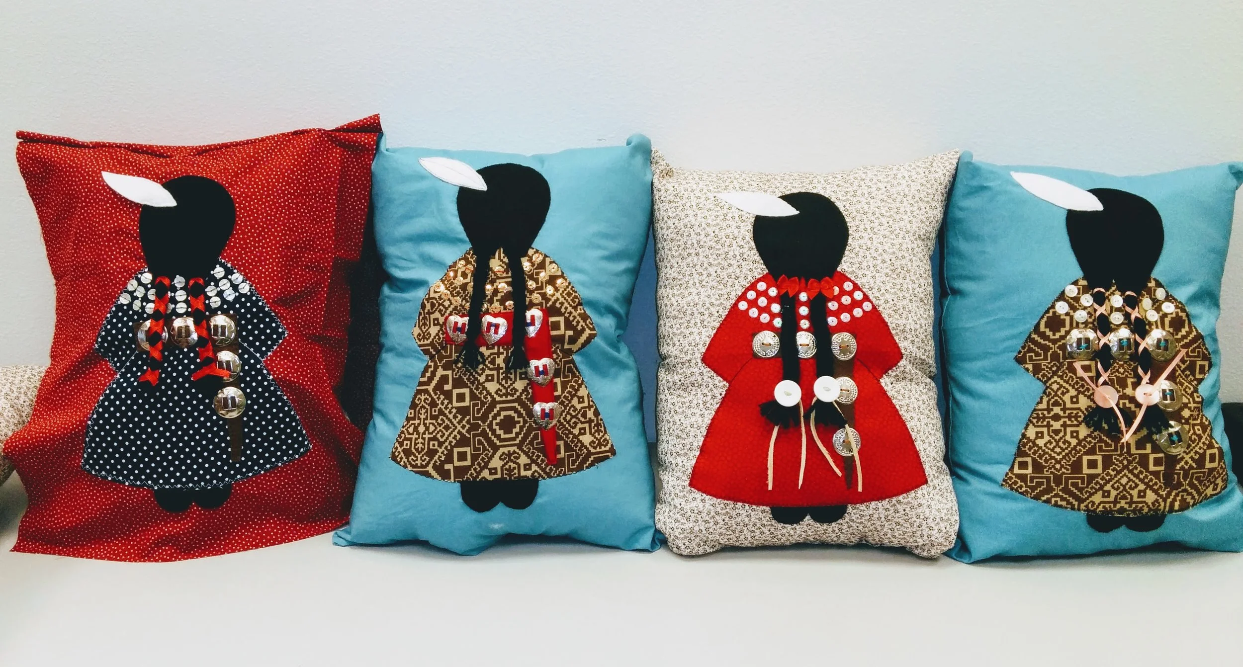 Pillows sewn by the sewing circle that Chelsea helped organize. Photo couresty of Chelsea Wilson (Rosebud).