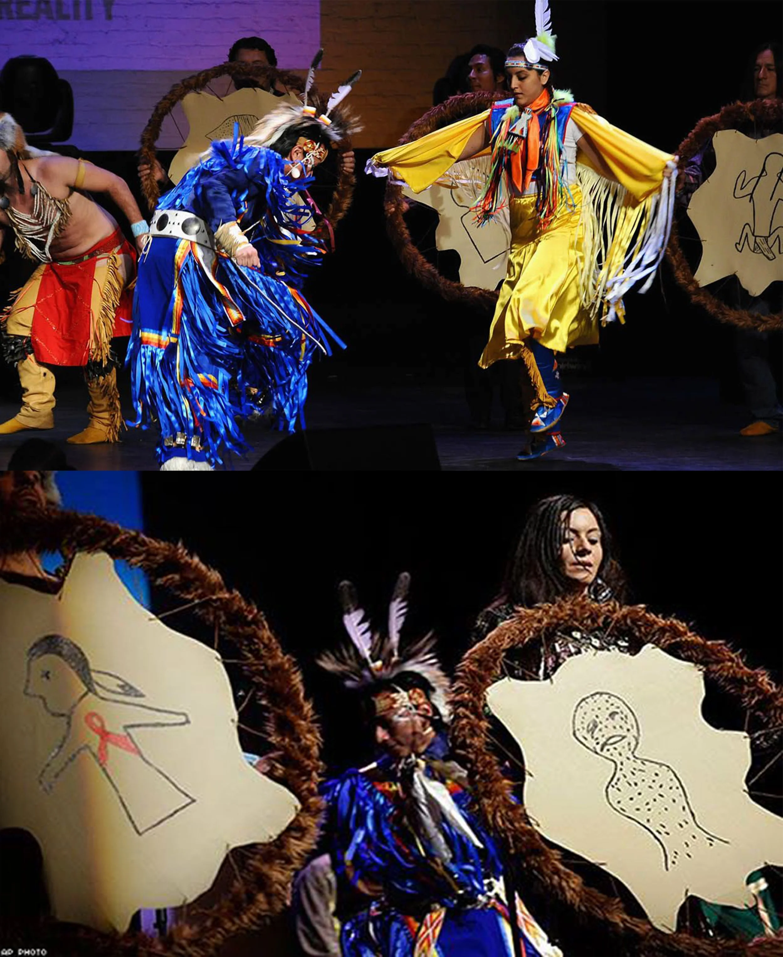 A previous Winter Count project Sheldon worked on. Title: Apollo Winter Count - American Indian Community House. Medium: Visual Art/Performance Art. Date Completed: World AIDS Day, December 1st, 2015. Performed at: Apollo Theater, Harlem, New York