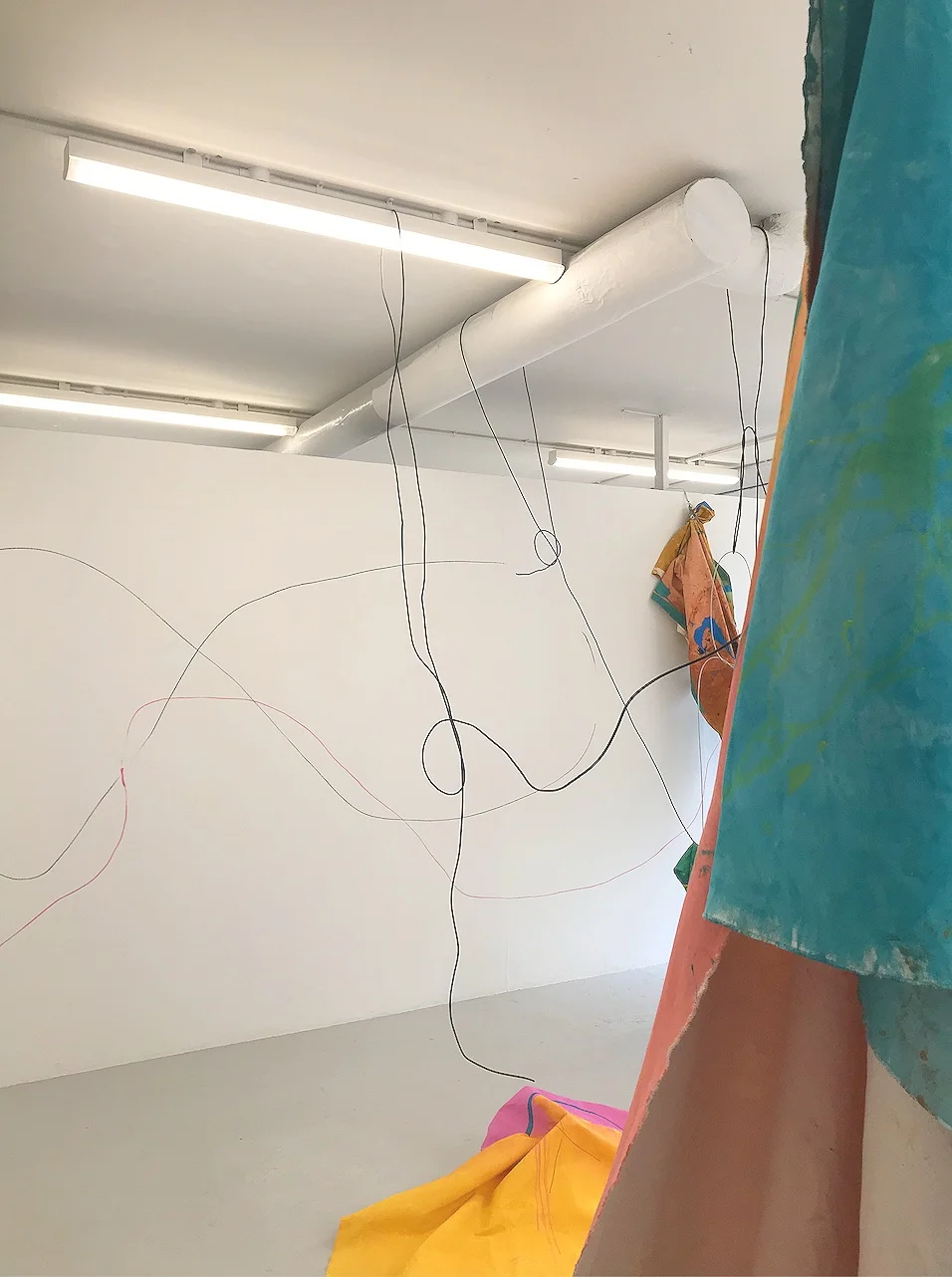 Beyond The Veil & The 4D Fantasy Acrylic on canvas x2, Ink & wires, MA Fine Art degree show, Chelsea College of Arts, London, 2019. All rights reserved to the artist.