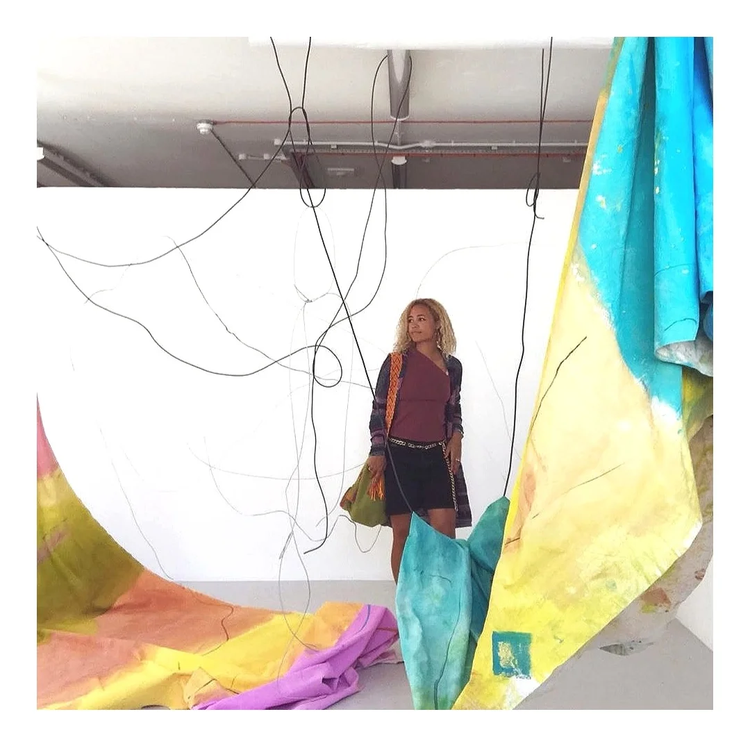 Beyond The Veil & The 4D Fantasy Acrylic on canvas x2, Ink & wires, MA Fine Art degree show, Chelsea College of Arts, London, 2019. All rights reserved to the artist.
