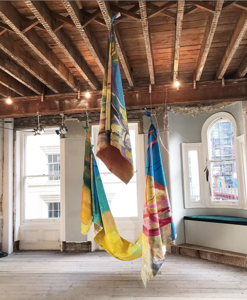 As Above, So Below, Installation, Acrylic on canvases, Sizes variable, October, 2019. The Water Drinkers exhibition, 12 Burleigh Street, Covent Garden, Curated by @ellystephenson Artists @crystal_fischetti @leekayb @harryrudham cour