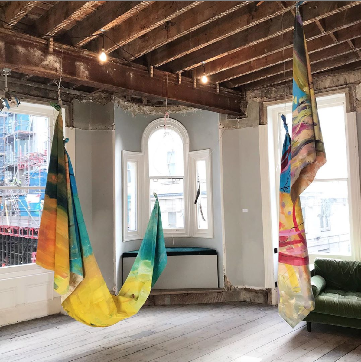 As Above, So Below, Installation, Acrylic on canvases, Sizes variable, October, 2019. The Water Drinkers exhibition, 12 Burleigh Street, Covent Garden, Curated by @ellystephenson Artists @crystal_fischetti @leekayb @harryrudham court