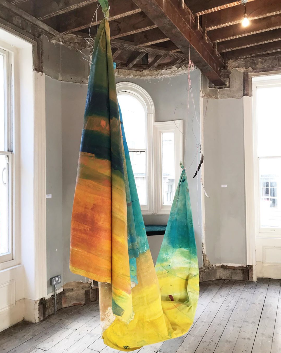 As Above, So Below, Installation, Acrylic on canvases, Sizes variable, October, 2019. The Water Drinkers exhibition, 12 Burleigh Street, Covent Garden, Curated by @ellystephenson Artists @crystal_fischetti @leekayb @harryrudham court