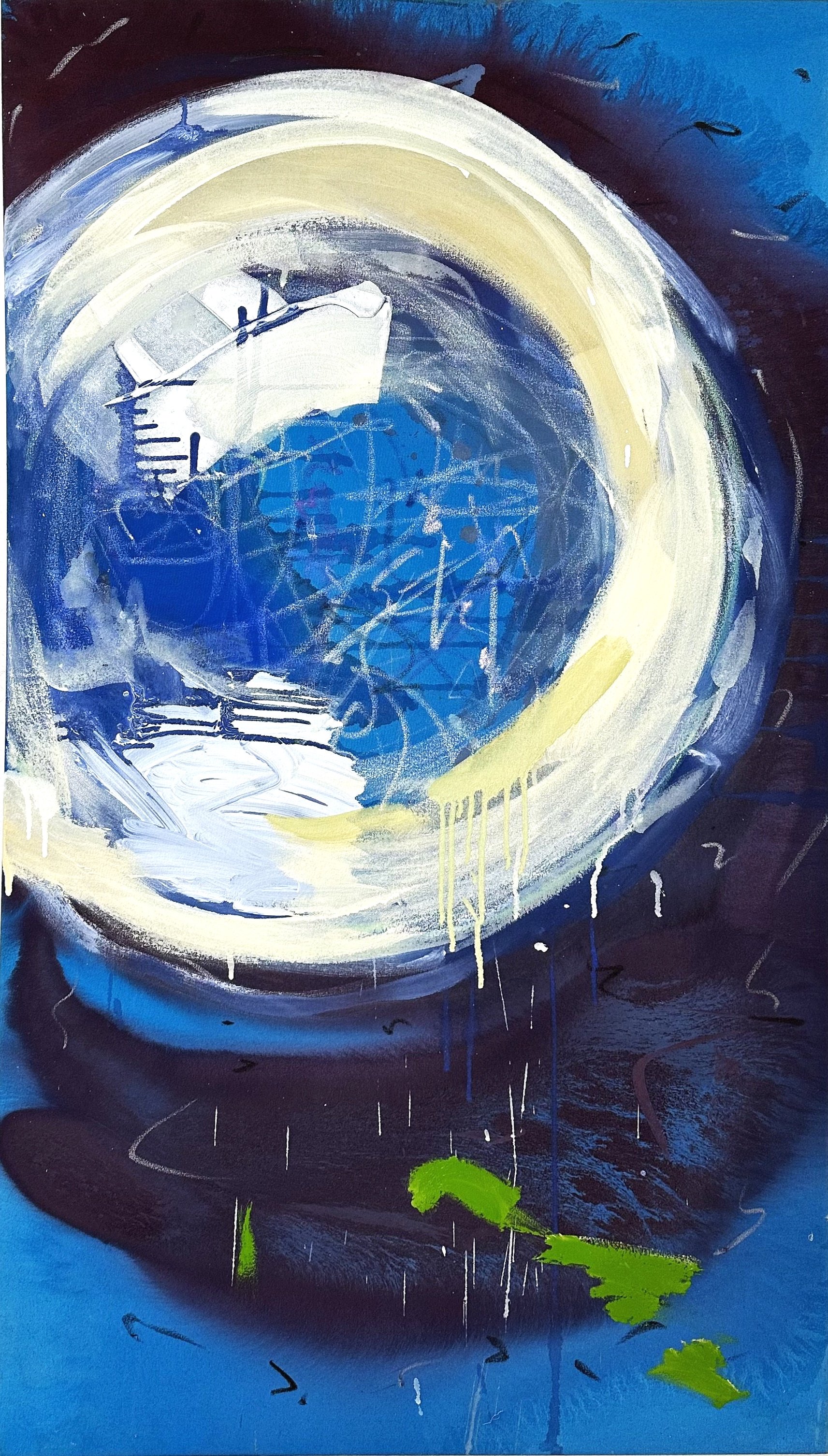  XVIII THE MOON / LA LUNA  THE MAJOR ARCANA  Series: THE TAROT  ACRYLIC, OIL &amp; OIL PASTEL ON CANVAS,  132 CM X 76 CM X 4 CM / 52 IN X 3O IN X 1.6 IN,  2022-2024,  ENGLAND 