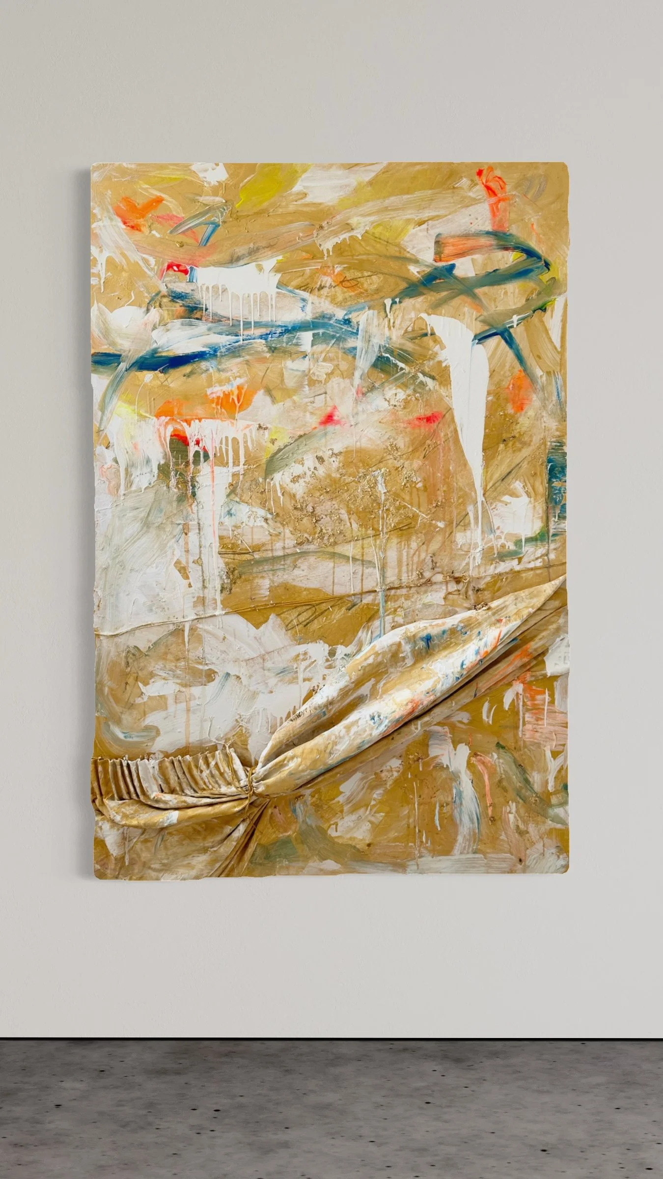   Paradiso I   
2026  

Acrylic, gold leaf, drapery, string, graphite, emulsion, paper and glitter on canvas  

150 × 100 cm  

Series:  La Divina Commedia   

For availability and collector enquiries, please select this artwork.