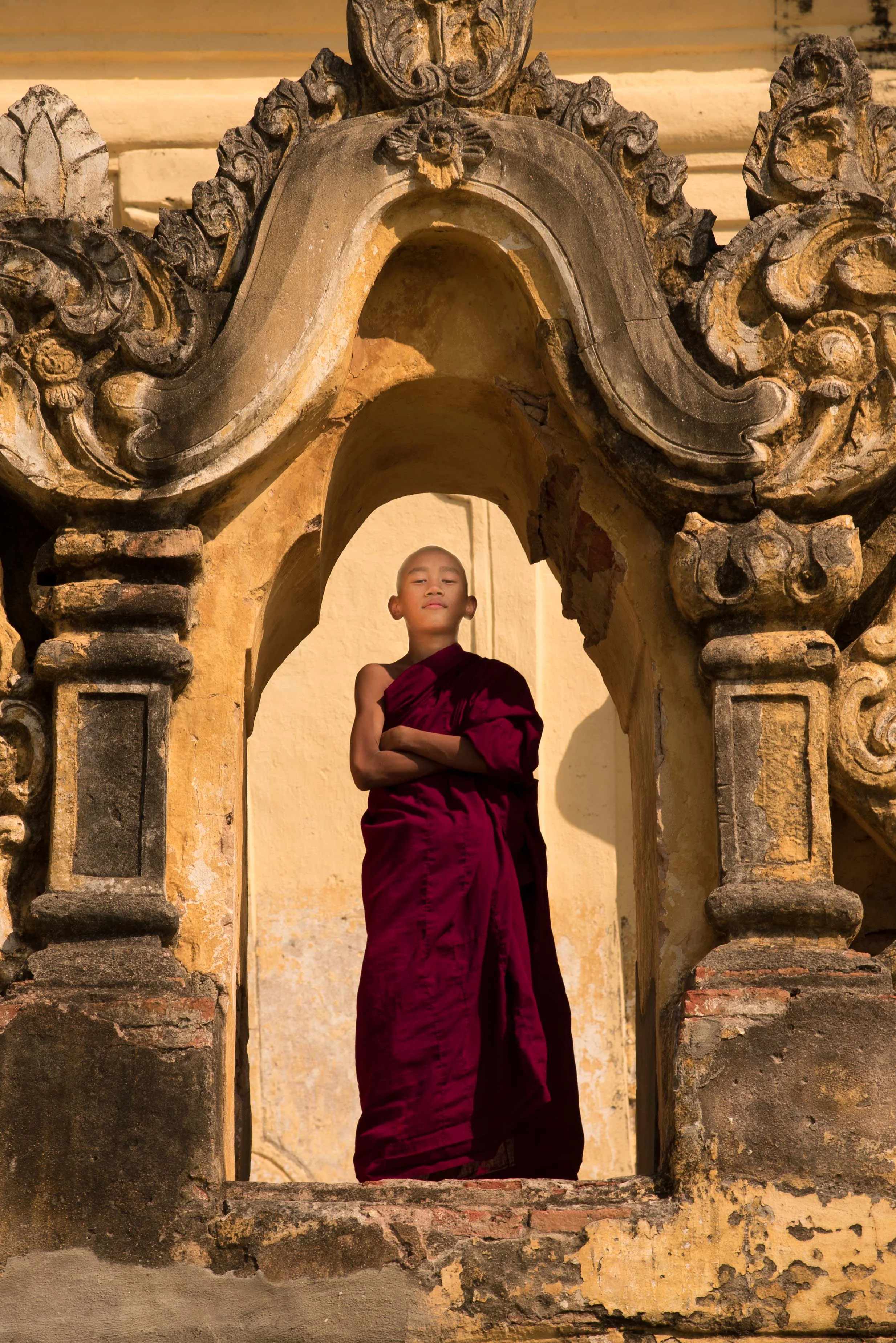 Young Monk at Me Nu Okk Kyaung Monastery Temple, Mandalay, Myanm