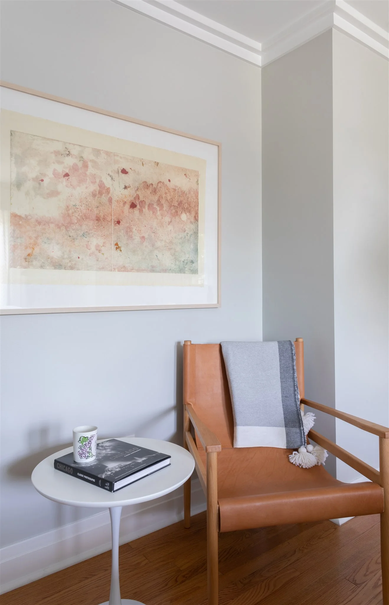 Our client fell in love with this chair during the design process and it became the perfect sitting area in the niche beside the bed.