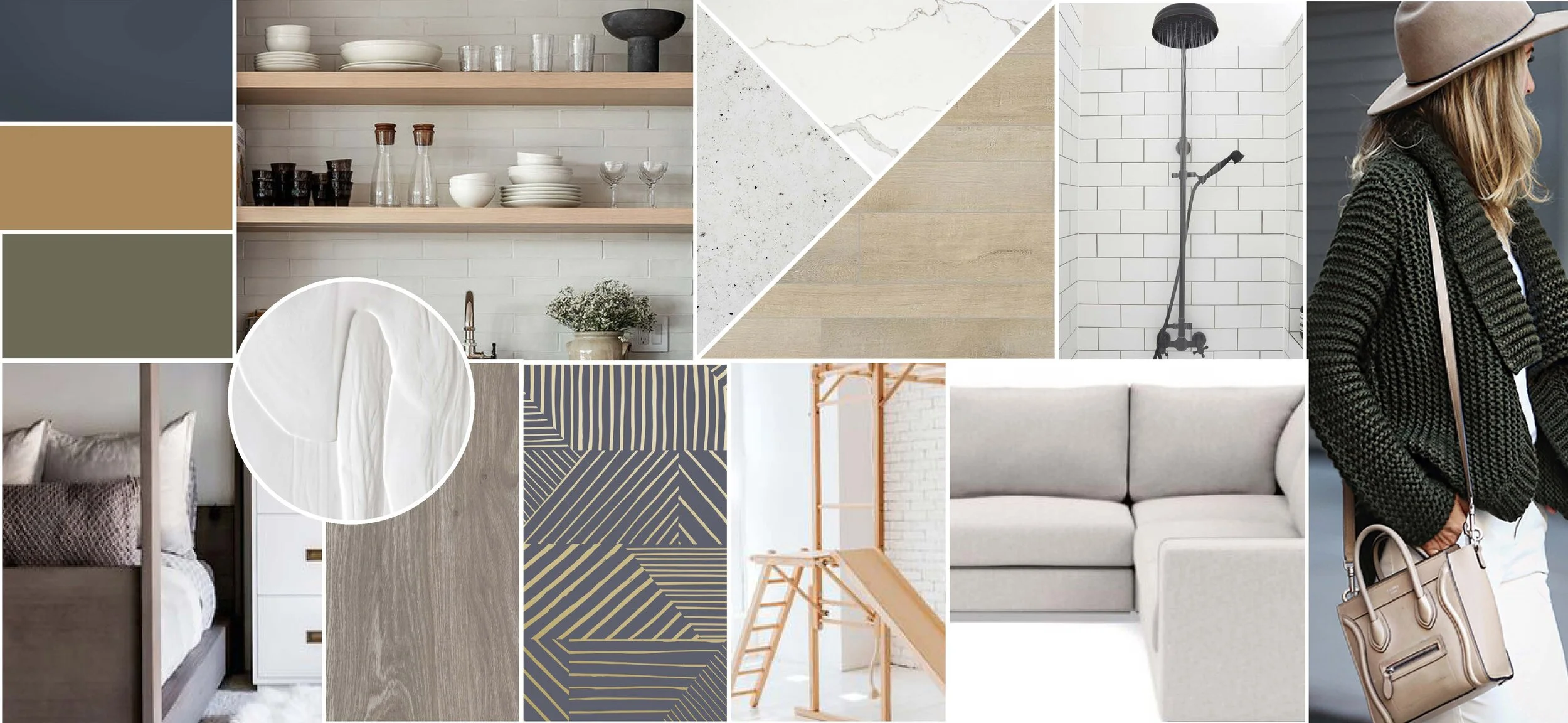 The moodboard for this project captures a coastal, serene vibe. We pulled in earthy colors, soft, light neutrals, and subtle patterns to add a playful, relaxed vibe while keeping the space light and bright.