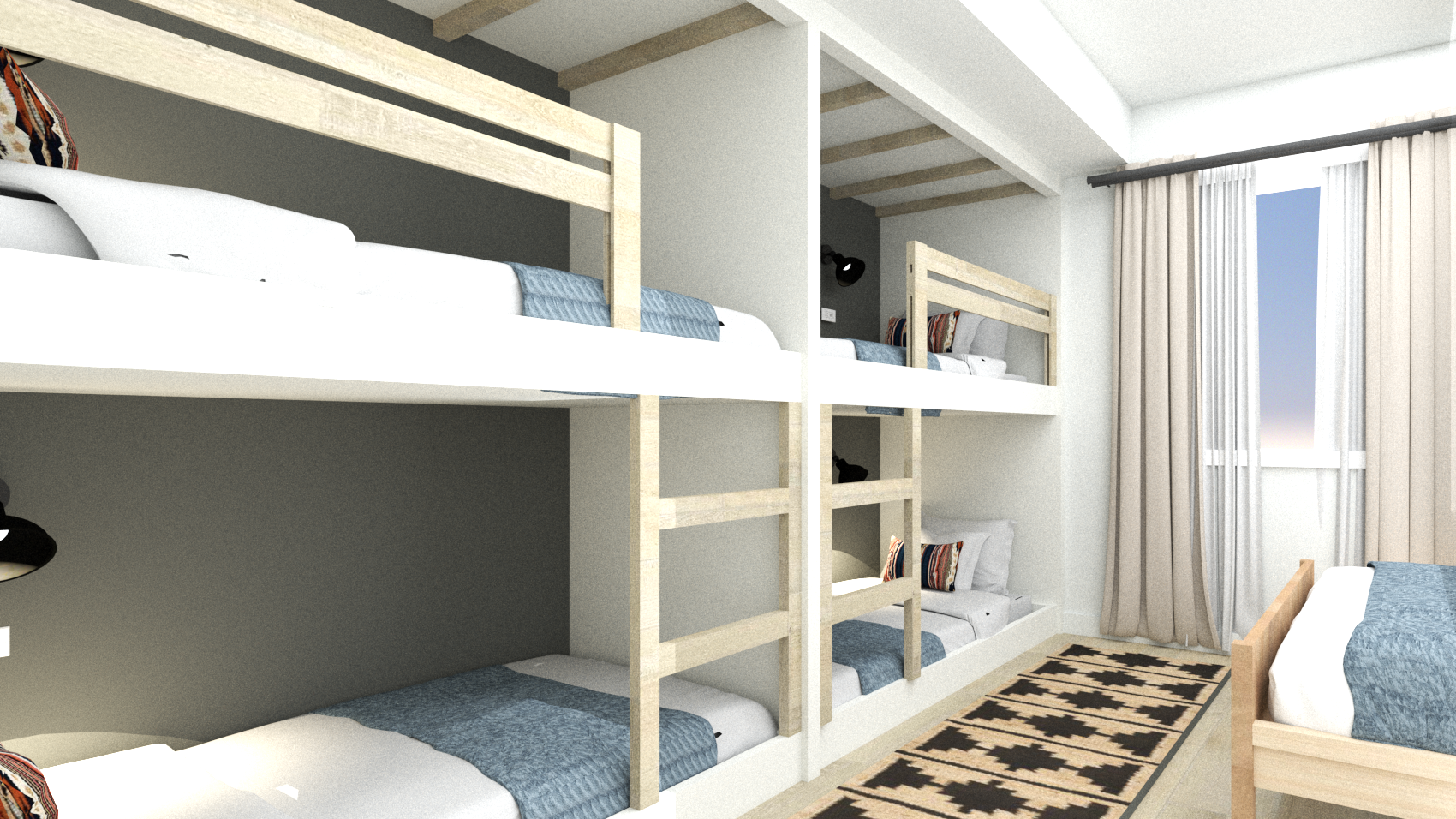 The second option was more suited for spillover guests and had four bunk beds open up to the main guest room. It was a fun option, but the first proved to be more practical for them.
