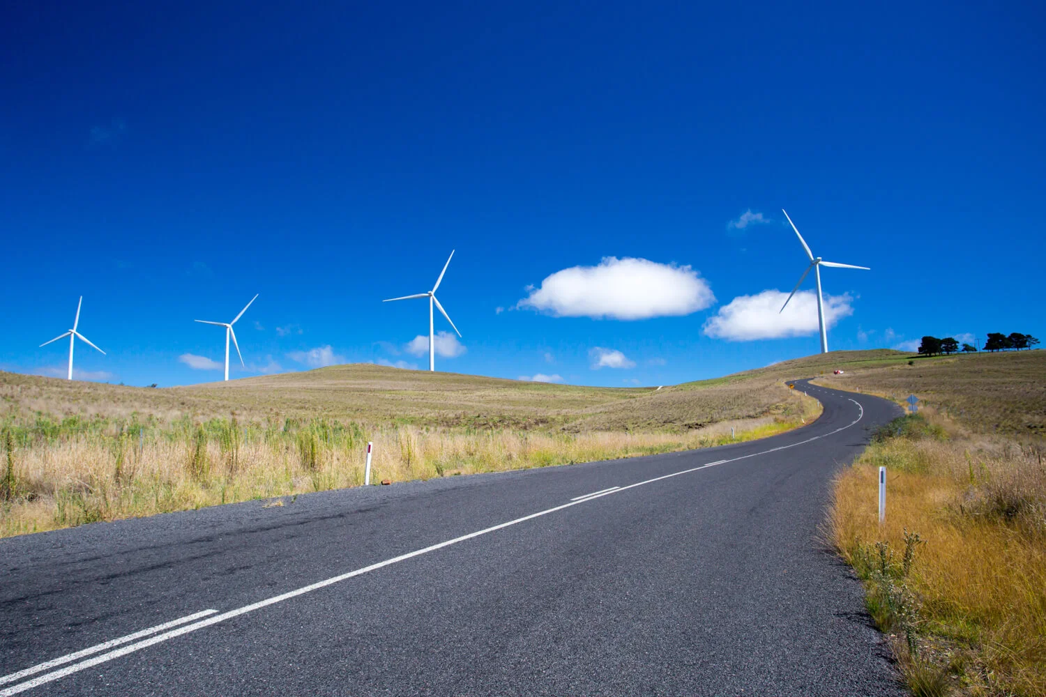 Road with wind turbines. Environmental impact assessments and approvals.