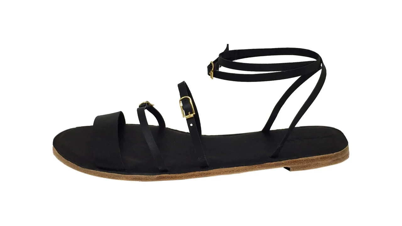 Palais Royal black mini buckle strappy leather women's sandals