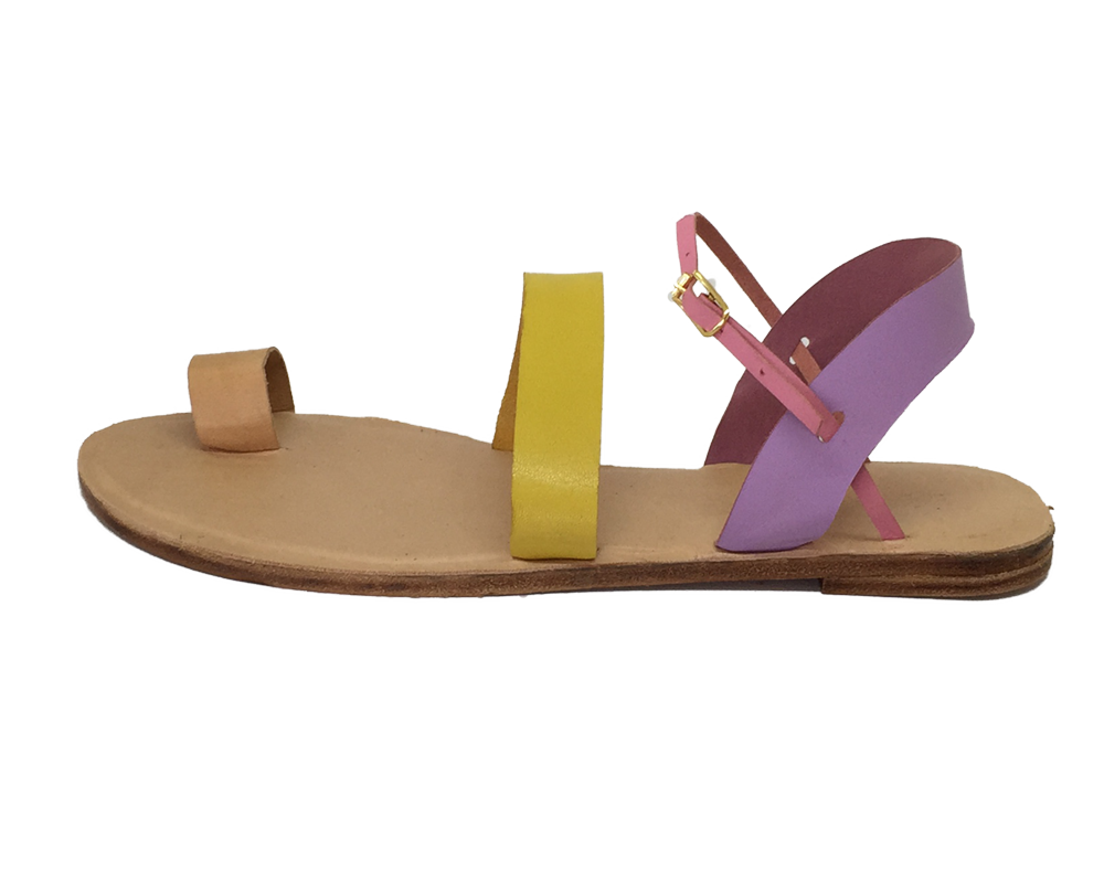 Hall yellow and lilac leather sandals