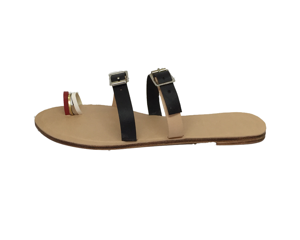 Picasso black and natural women's leather slides sandals