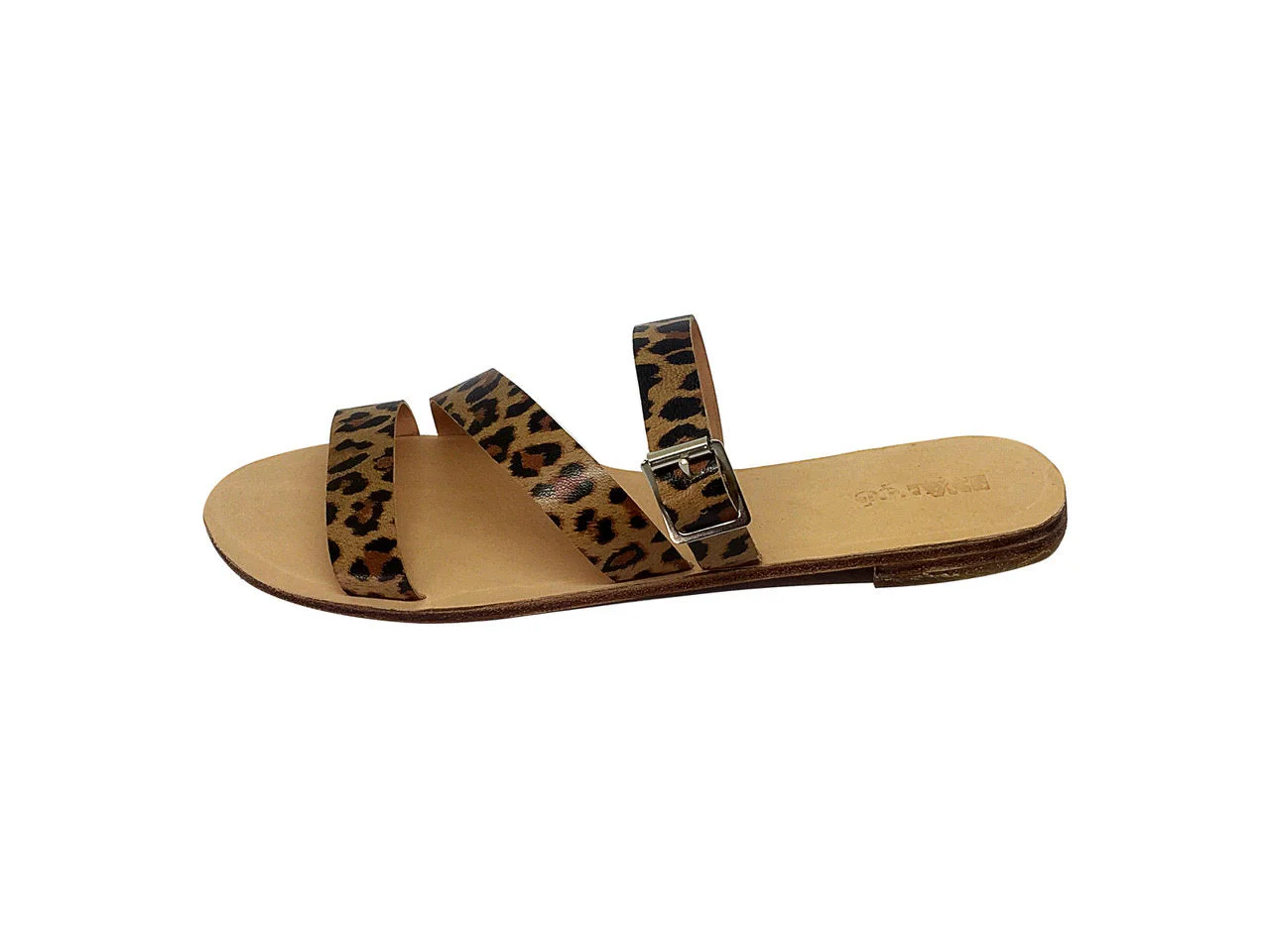 Mossman Leopard print buckled leather slide sandal