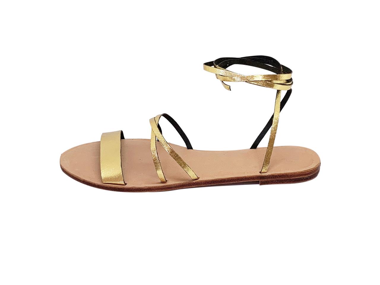 Gold multiwrap gladiator leather sandals
