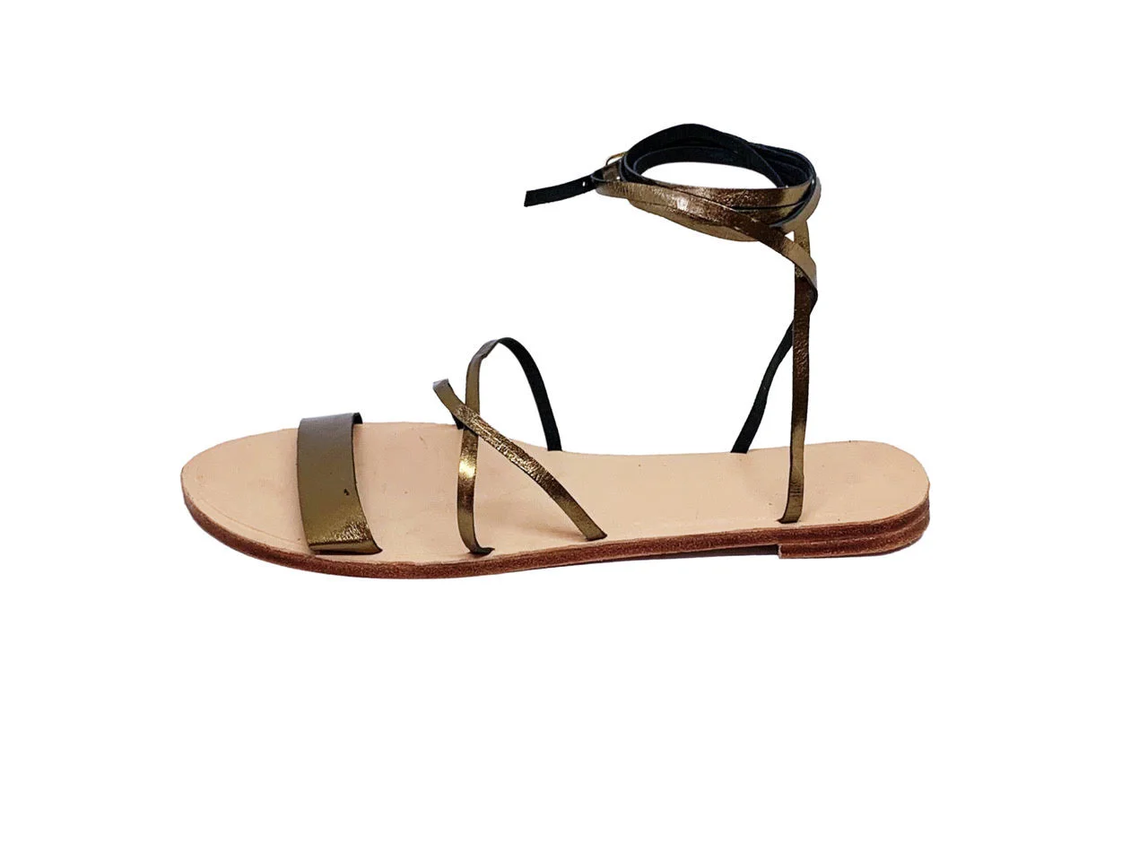 Bronze metallic multiwrap gladiator leather sandals