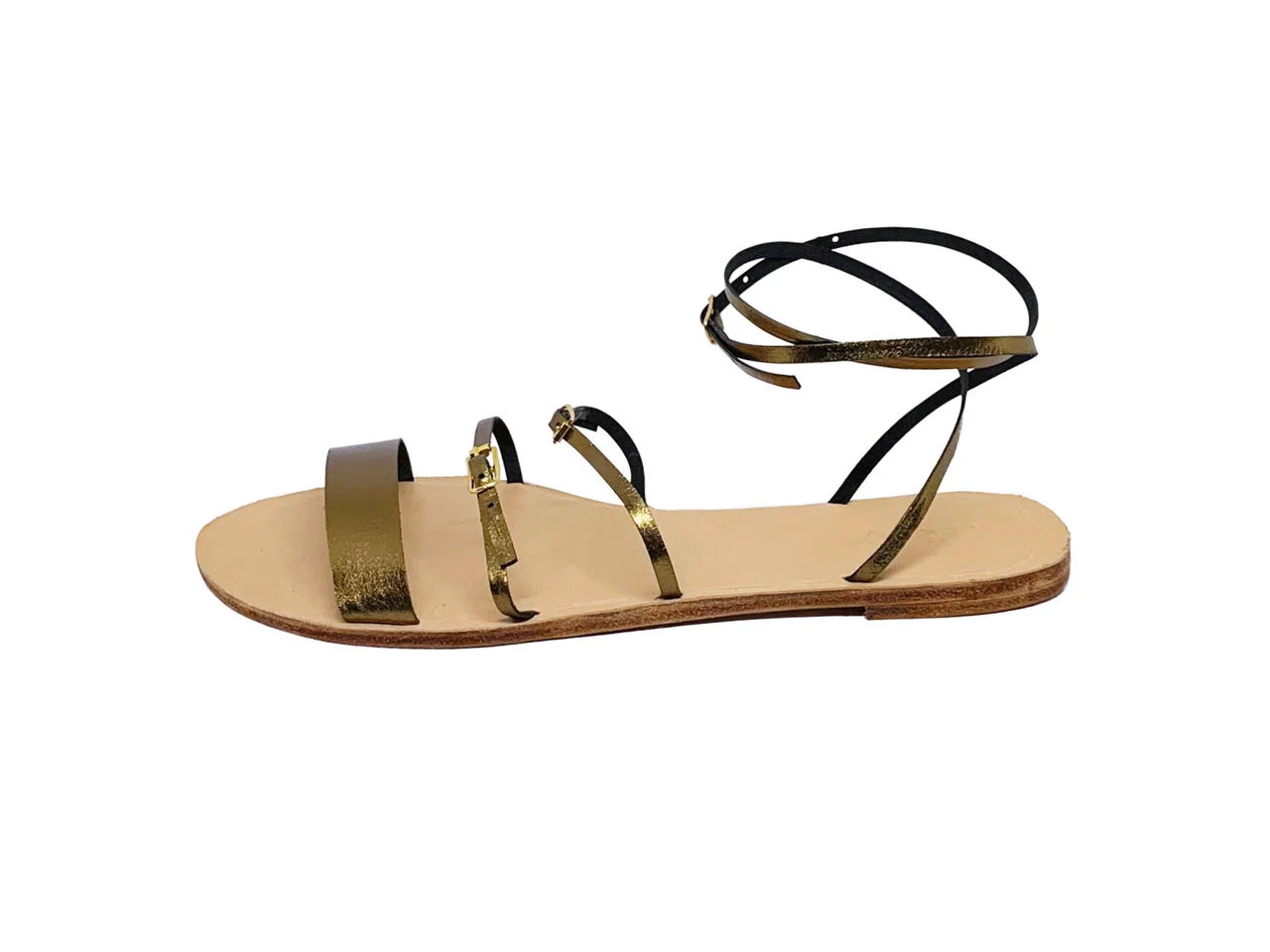 Palais Royal bronze mini buckle strappy leather women's sandals